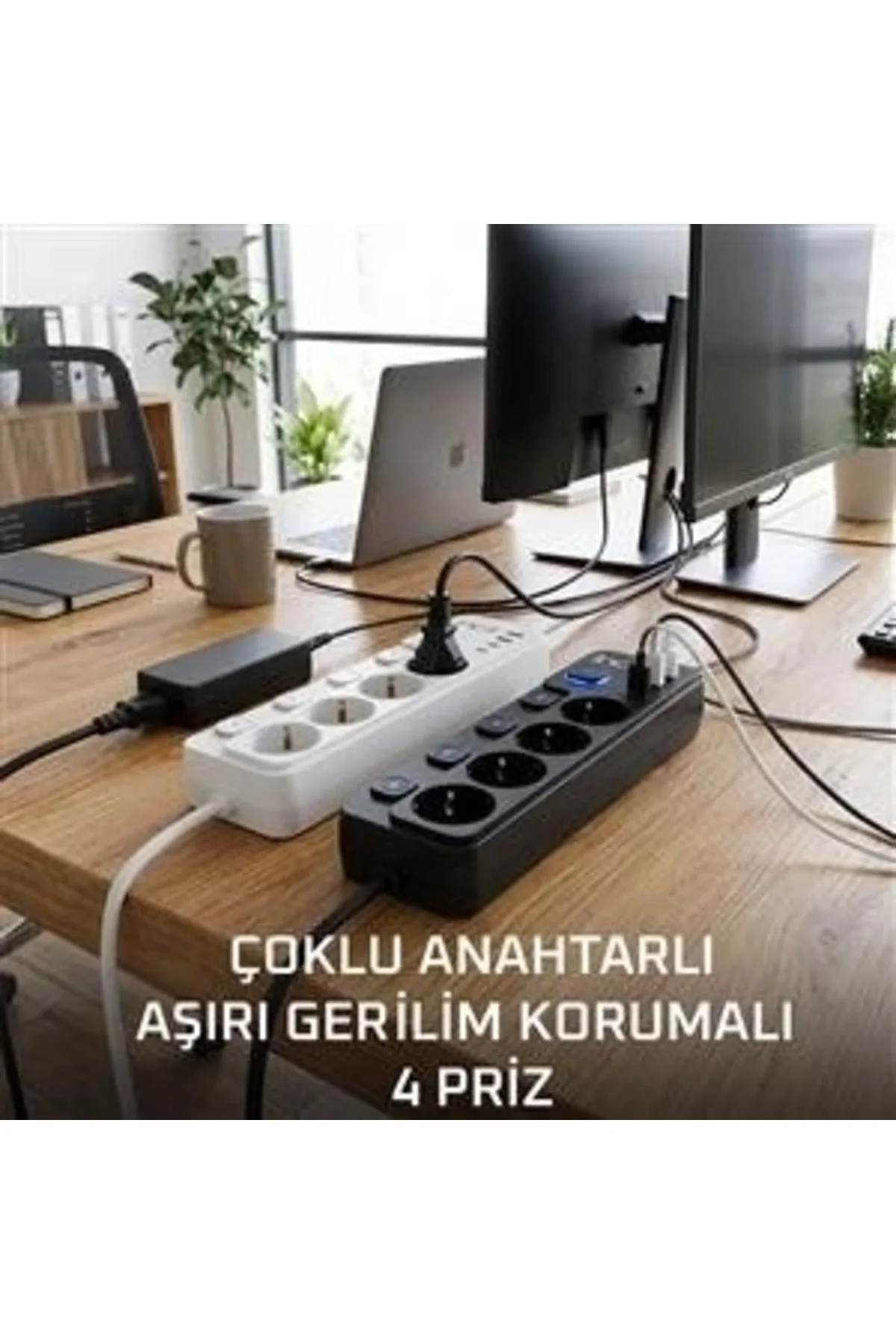 Akım Korumalı 4’Lü Priz 2Xusb 2Xtype-C Çıkış Yüksek Gerilim Koruma Priz Çoğaltıcı - Görsel 2