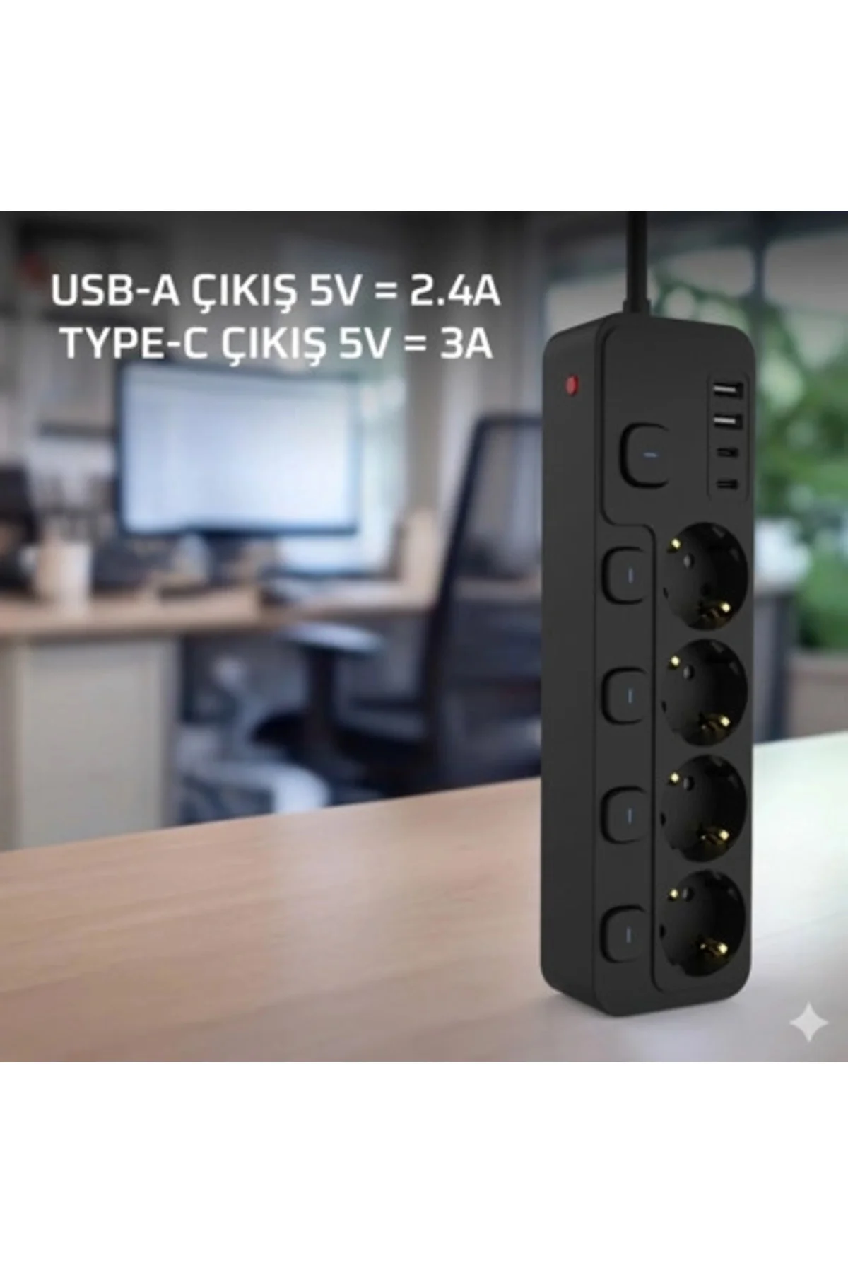 Akım Korumalı 4’lü Priz 2xUSB 2xType-C Çıkış Yüksek Gerilim Koruma Priz Çoğaltıcı Akım Korumalı 4’lü Priz 2xUSB 2xType-C Çıkış Yüksek Gerilim Koruma Priz Çoğaltıcı - Görsel 3