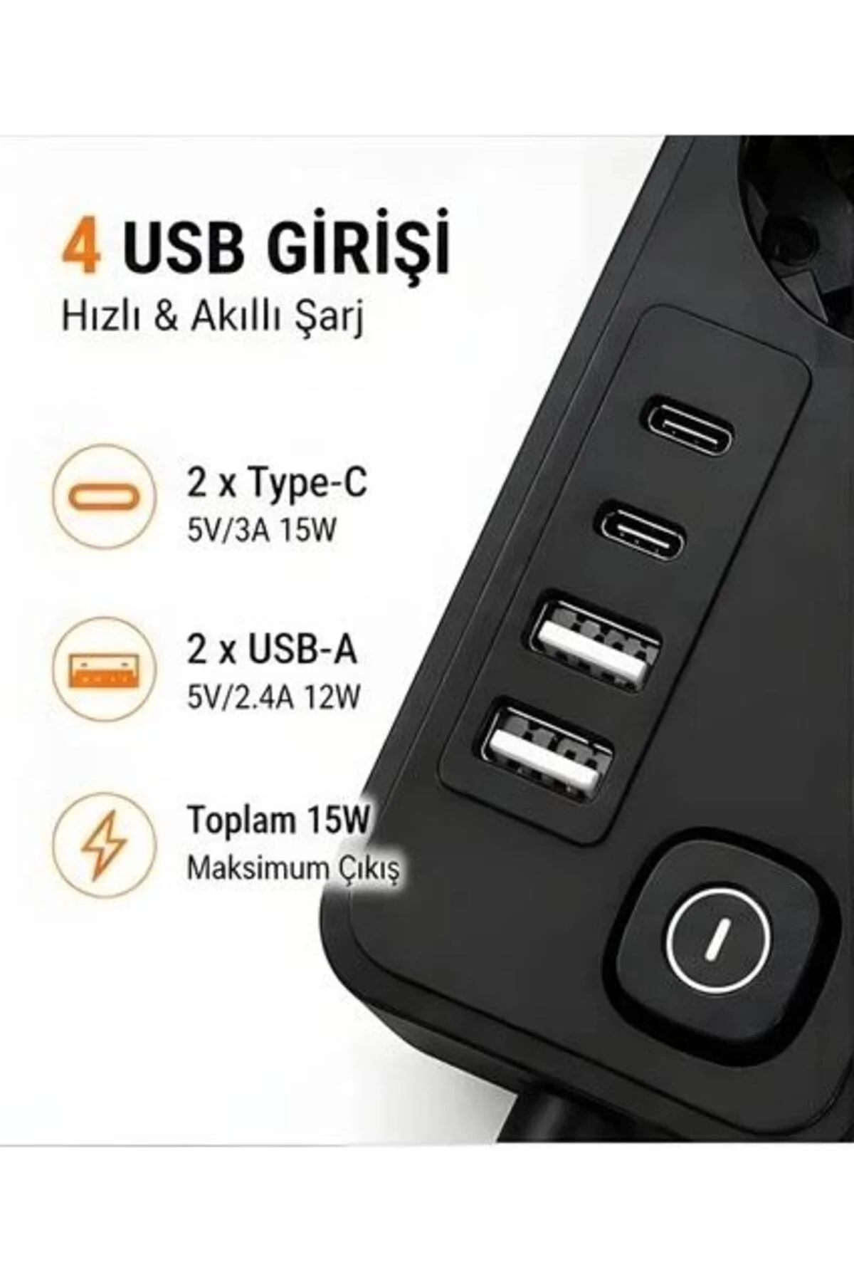 Akım Korumalı 5’li Priz 2xusb 2xtype-c Çıkış Akım Koruma Çoklu Pr