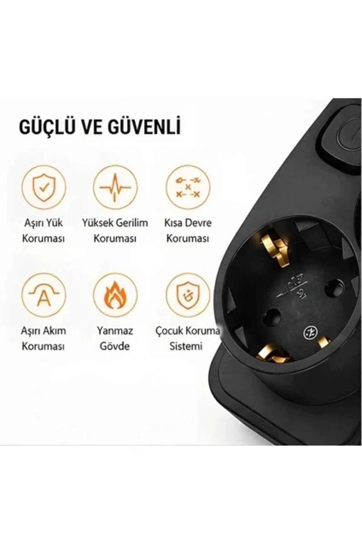 Akım Korumalı 5’Li Priz 2Xusb 2Xtype-C Çıkış Akım Koruma Çoklu Priz Çoğaltıcı Anahtarlı Ftr-31 Siyah - Görsel 4