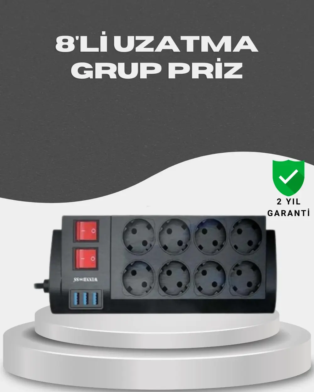 Akım Korumalı 8’li Priz 3 USB’li Uzatma Kablosu Isıya Dayanıklı 2