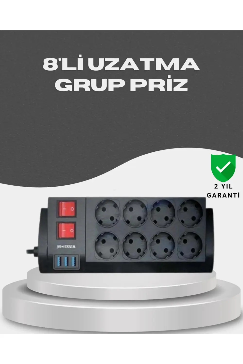 Akım Korumalı 8’li Priz 3 USB’li Uzatma Kablosu Isıya Dayanıklı 2