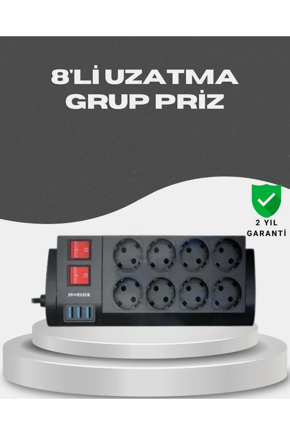 Akım Korumalı 8’li Priz 3 USB’li Uzatma Kablosu Isıya Dayanıklı 2