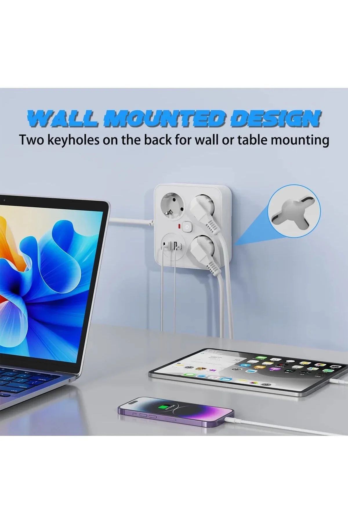 Akım Korumalı Anahtarlı Priz - 3x Priz - 2x Usb - 2x Type-c - 2 Mt Kablo Hızlı Şarj Özellikli Siyah Akım Korumalı Anahtarlı Priz - 3x Priz - 2x Usb - 2x Type-c - 2 Mt Kablo Hızlı Şarj Özellikli Siyah