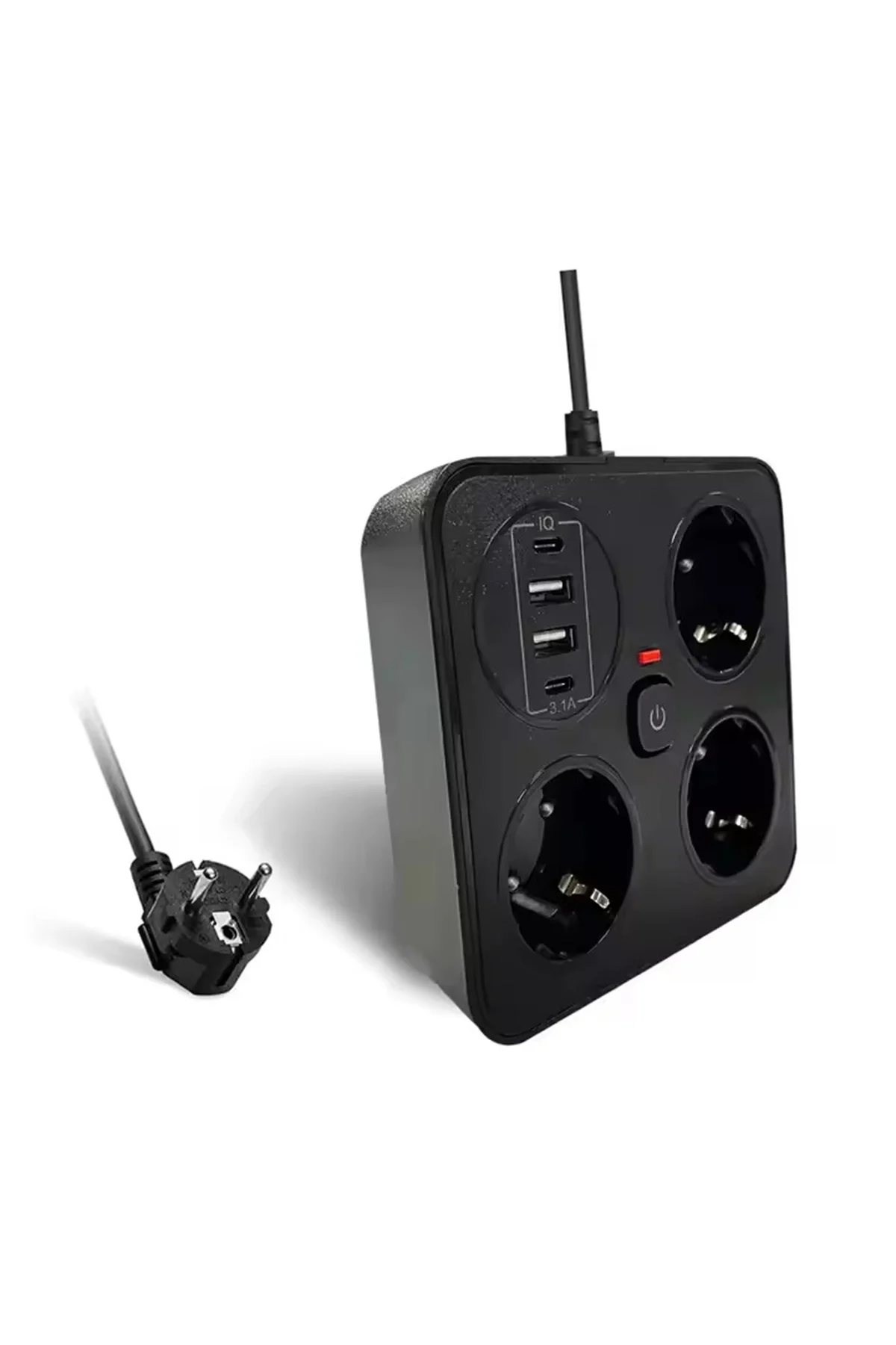 Akım Korumalı Anahtarlı Priz - 3x Priz - 2x Usb - 2x Type-c - 2 Mt Kablo Hızlı Şarj Özellikli Siyah Akım Korumalı Anahtarlı Priz - 3x Priz - 2x Usb - 2x Type-c - 2 Mt Kablo Hızlı Şarj Özellikli Siyah