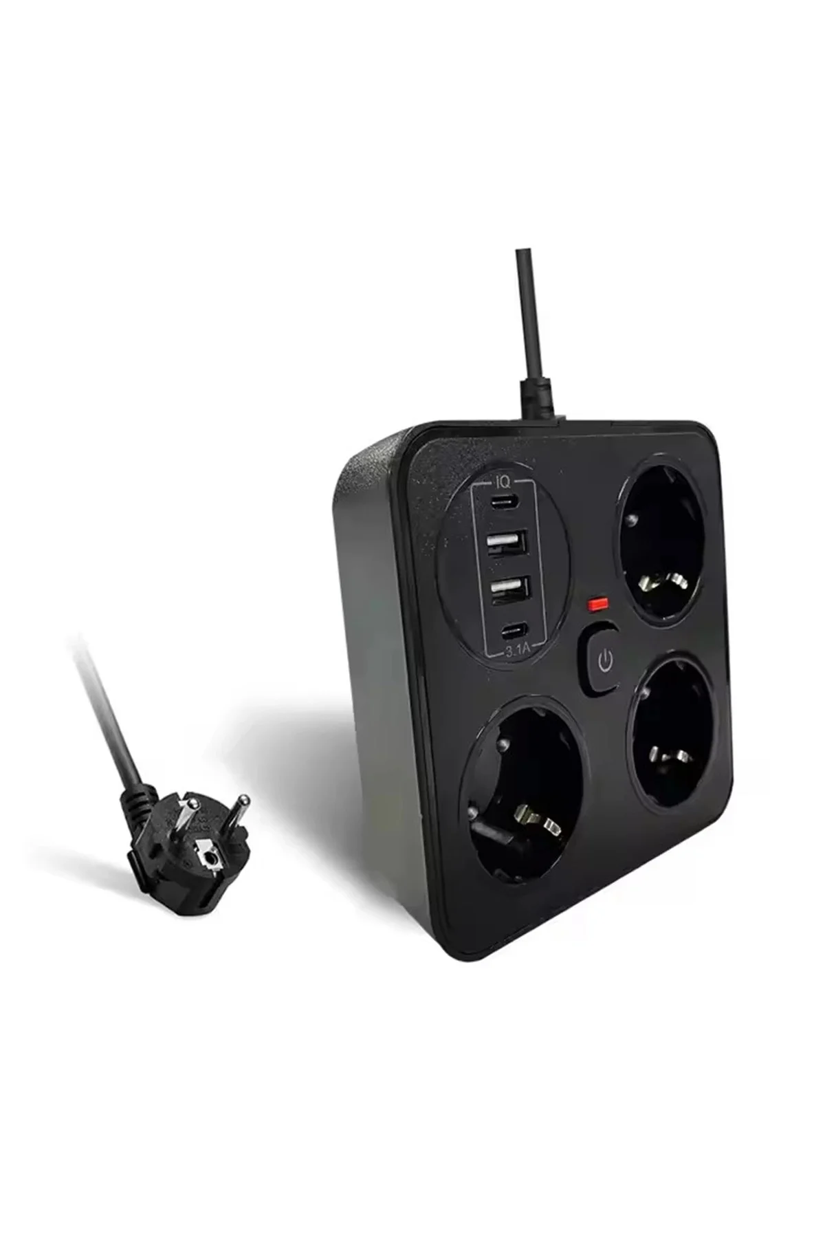 Akım Korumalı Anahtarlı Priz - 3X Priz - 2X Usb - 2X Type-C - 2 Mt Kablo Hızlı Şarj Özellikli Siyah - Görsel 2