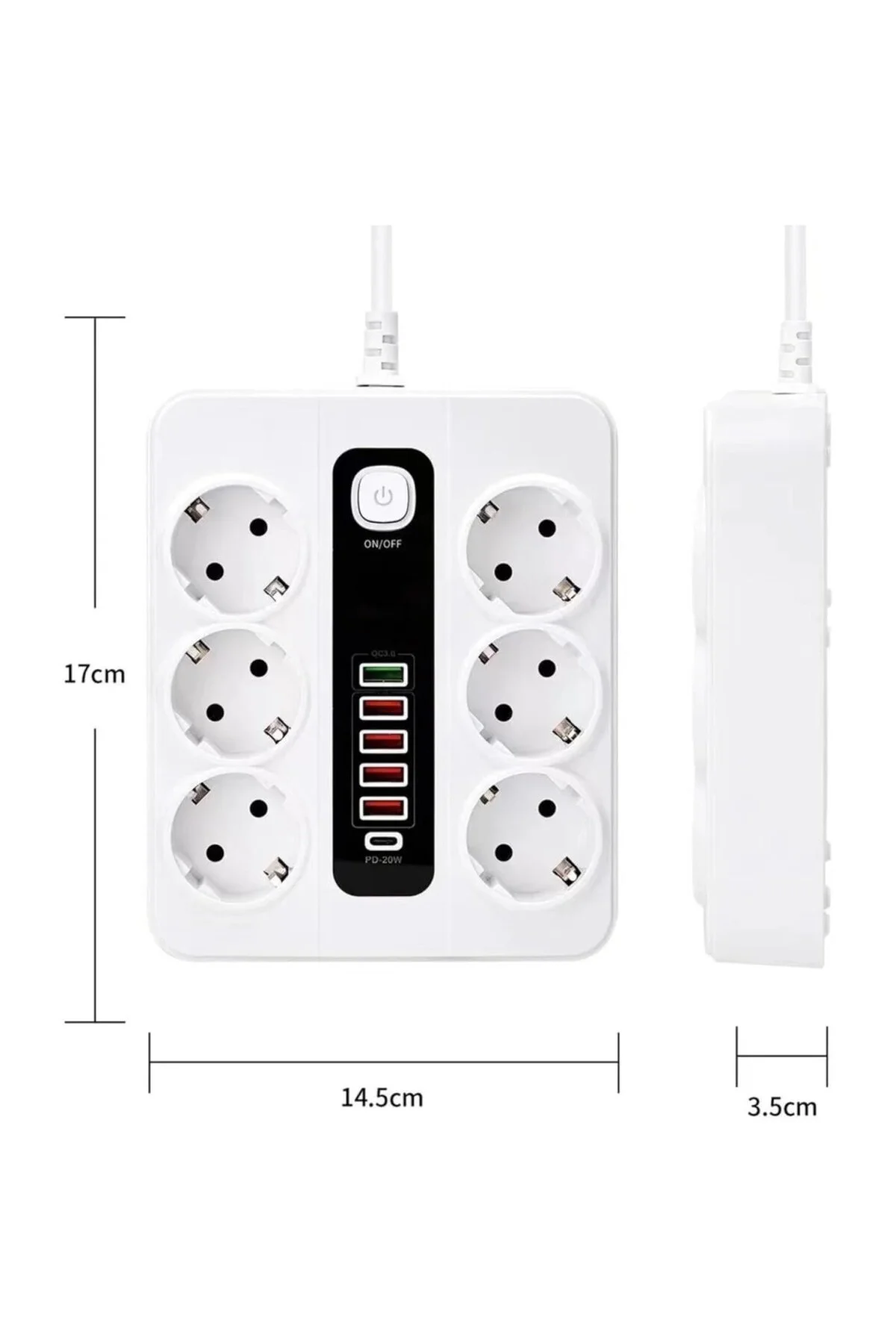 Akım Korumalı Çoklu Priz, 6 Priz Girişi 4 USB 2 Type-C Şarj İstas