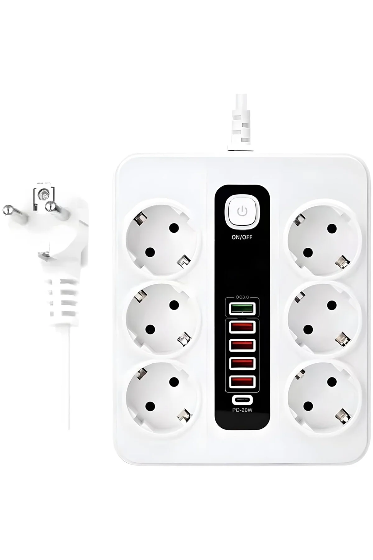 Akım Korumalı Çoklu Priz, 6 Priz Girişi 4 USB 2 Type-C Şarj İstas