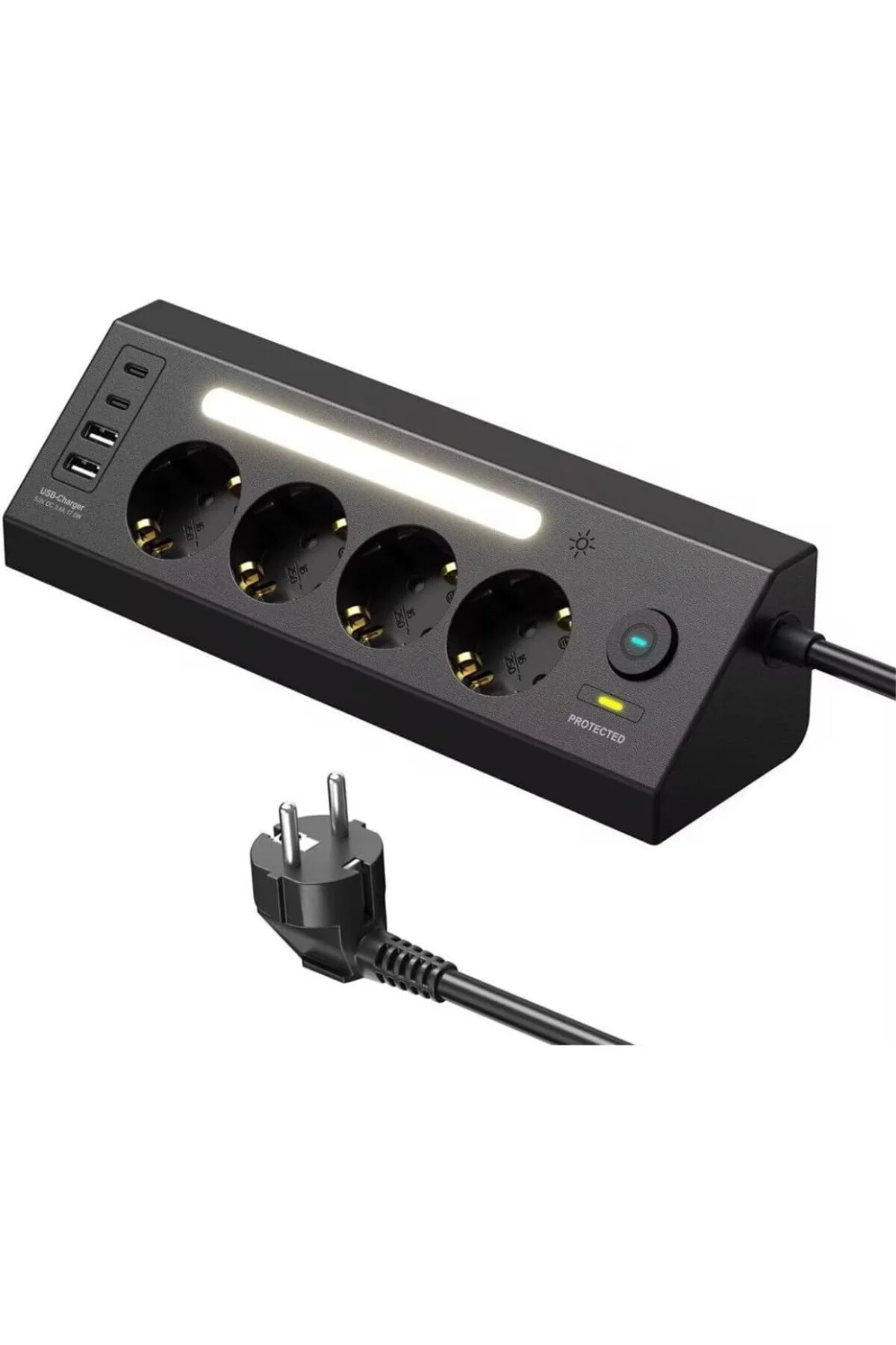 Akım Korumalı Çoklu Priz | 4 Priz Girişi + 2 USB-C + 2 USB-A Çıkı Akım Korumalı Çoklu Priz | 4 Priz Girişi + 2 USB-C + 2 USB-A Çıkı