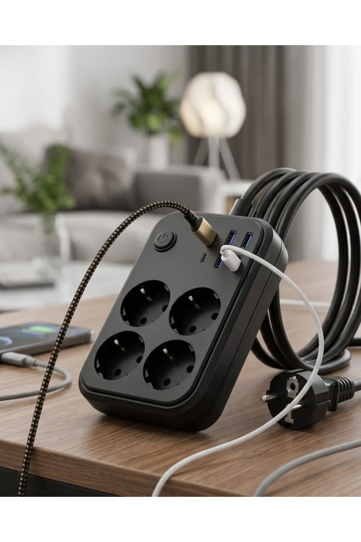 Akım Korumalı Çoklu Priz 4 USB 2 Type C 4 Priz Güvenli ve Hızlı Ş