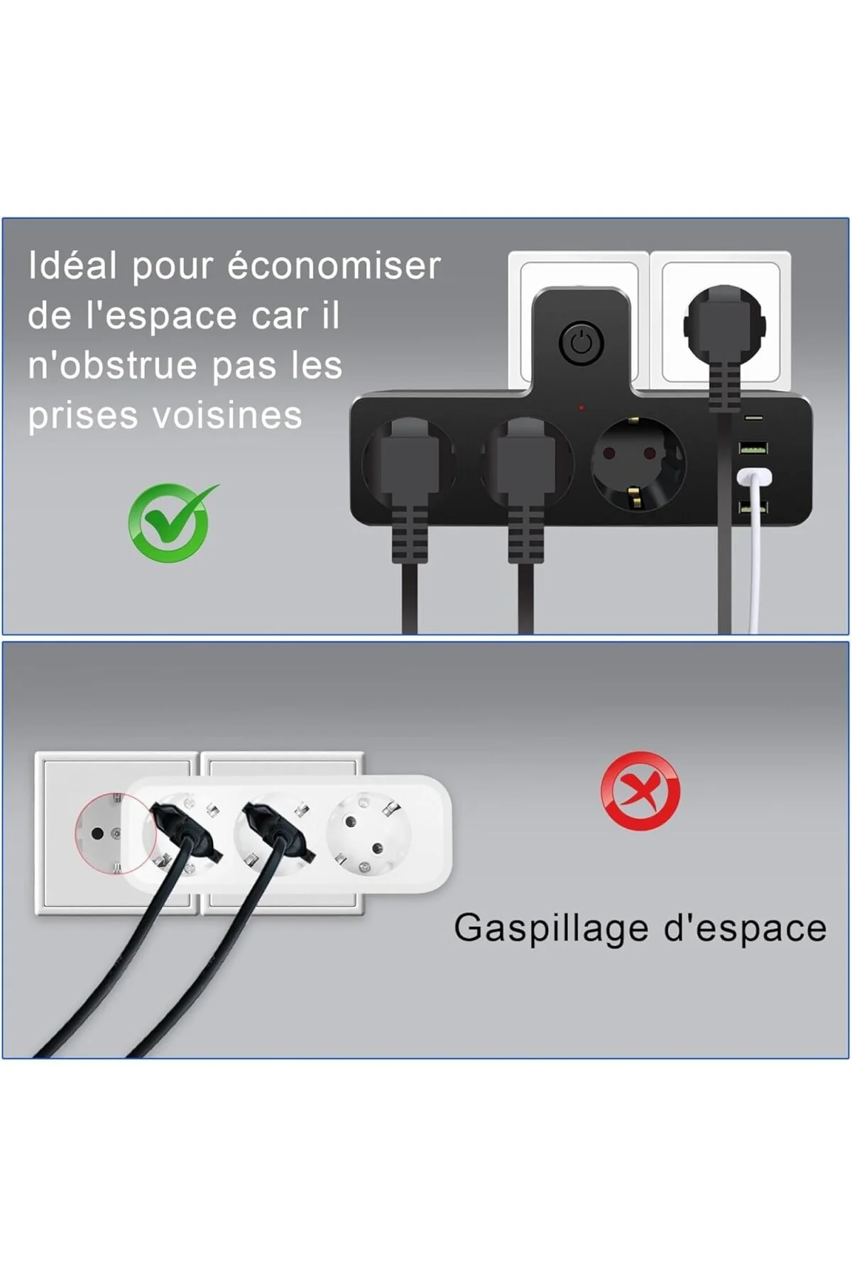 Akım Korumalı Çoklu Priz, 3 Adet USB 1 Adet Type-C Girişi, 3 Adet