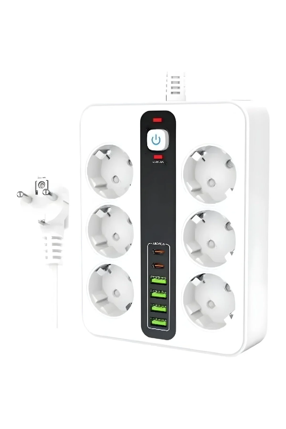 Akım Korumalı Çoklu Priz, 6 Priz Girişi 4 USB 2 Type-C Şarj İstas