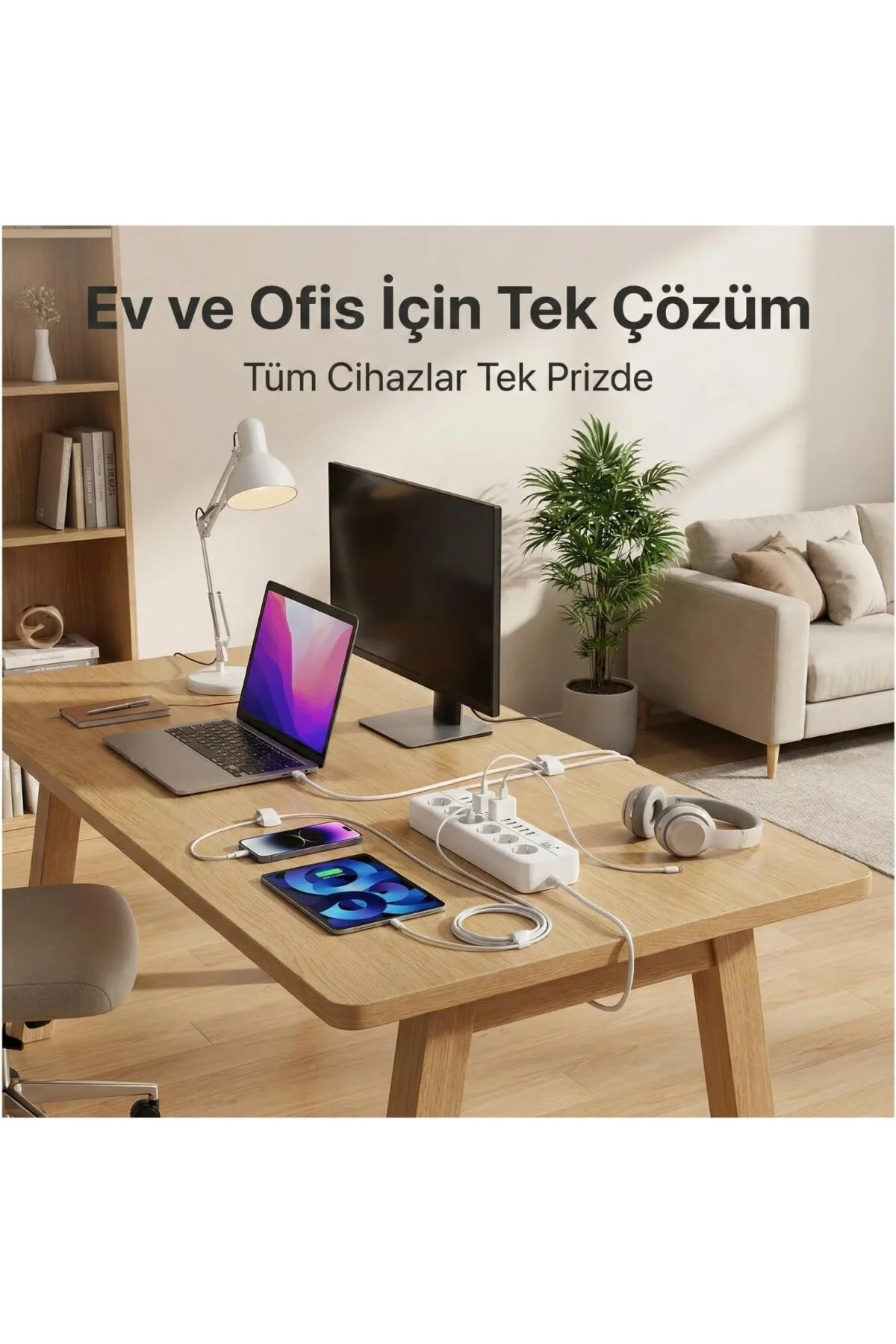 Akım Korumalı Çoklu Priz, 5 Adet USB ve Type-C Girişi, 5 Adet Pri
