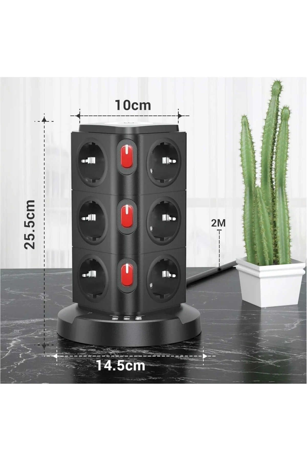 Akım Korumalı Çoklu Priz, 12 Adet AC Girişi, 1 Adet USB, 2 Adet T