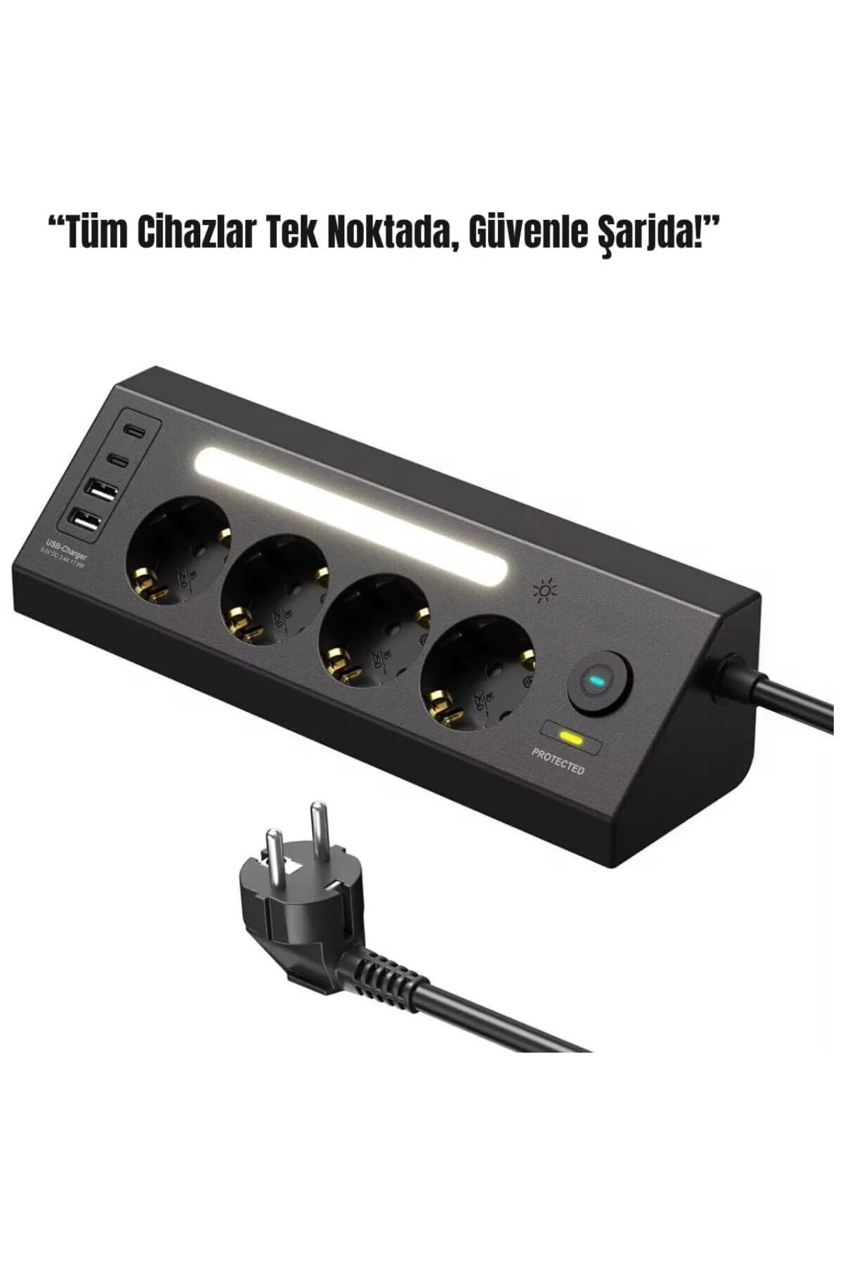 Akım Korumalı Çoklu Priz | 4 Priz Girişi + 2 USB-C + 2 USB-A Çıkı Akım Korumalı Çoklu Priz | 4 Priz Girişi + 2 USB-C + 2 USB-A Çıkı