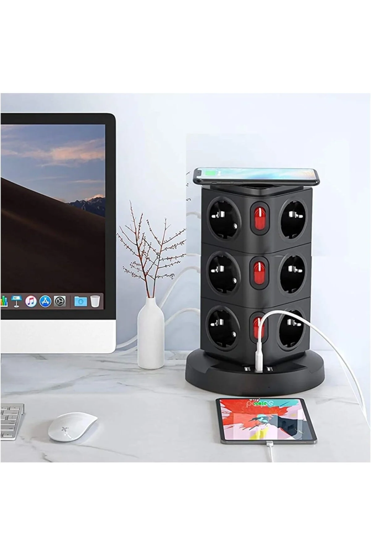 Akım Korumalı Çoklu Priz, 12 Adet AC Girişi, 1 Adet USB, 2 Adet T