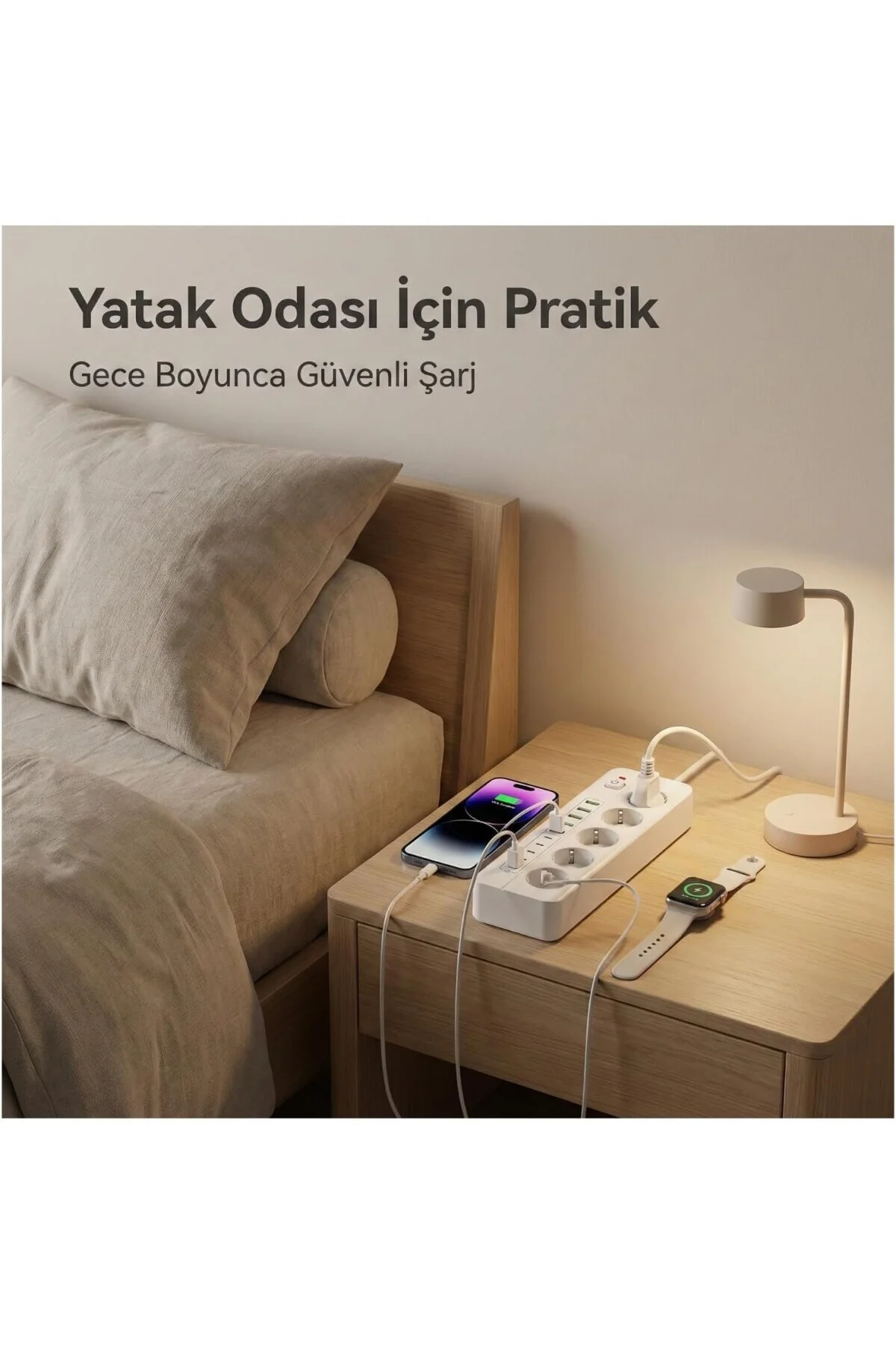Akım Korumalı Çoklu Priz, 5 Adet USB ve Type-C Girişi, 5 Adet Pri