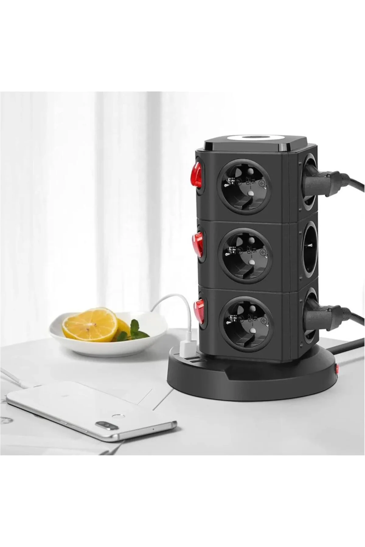 Akım Korumalı Çoklu Priz, 12 Adet AC Girişi, 1 Adet USB, 2 Adet T
