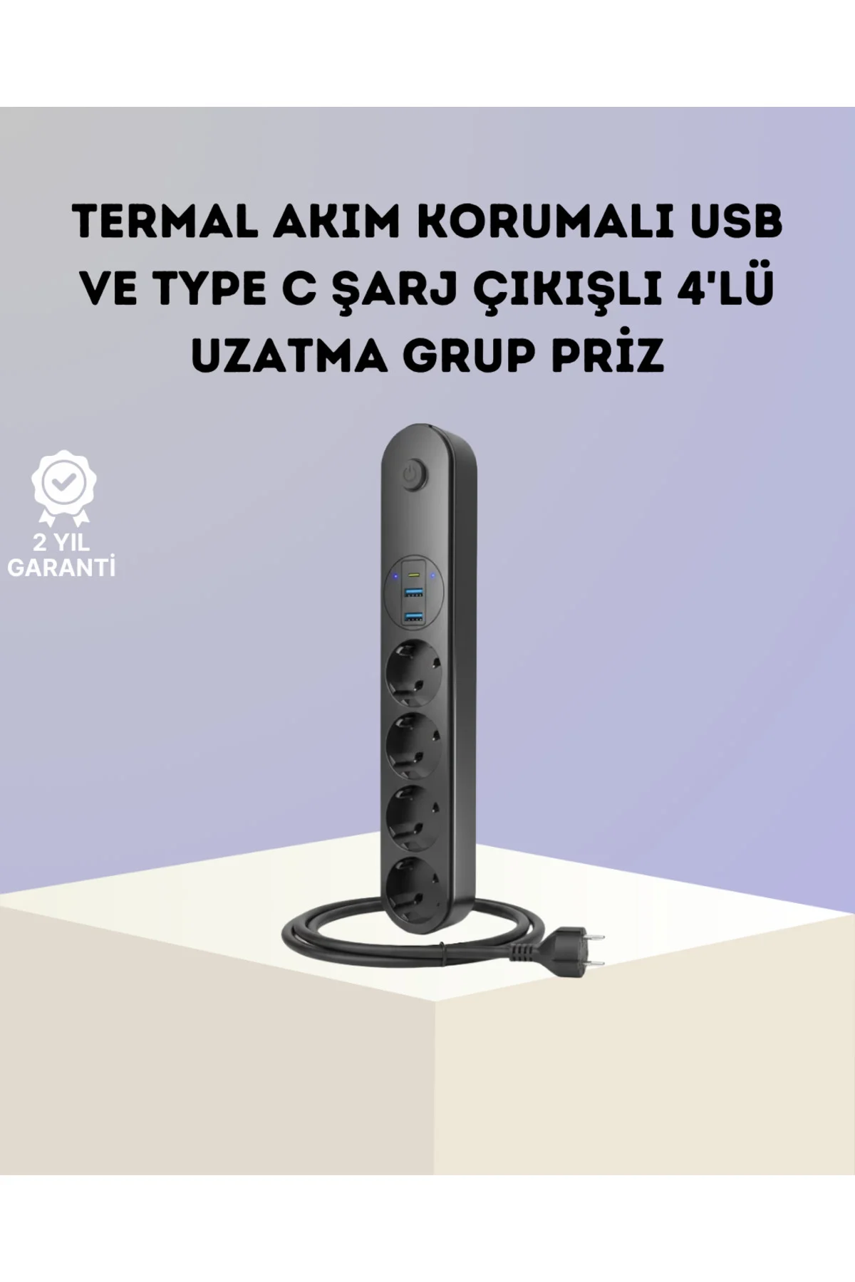 Akım Korumalı Çoklu Priz 4’lü 2 USB 1 Type-C 2500W Güçlü Tasarım