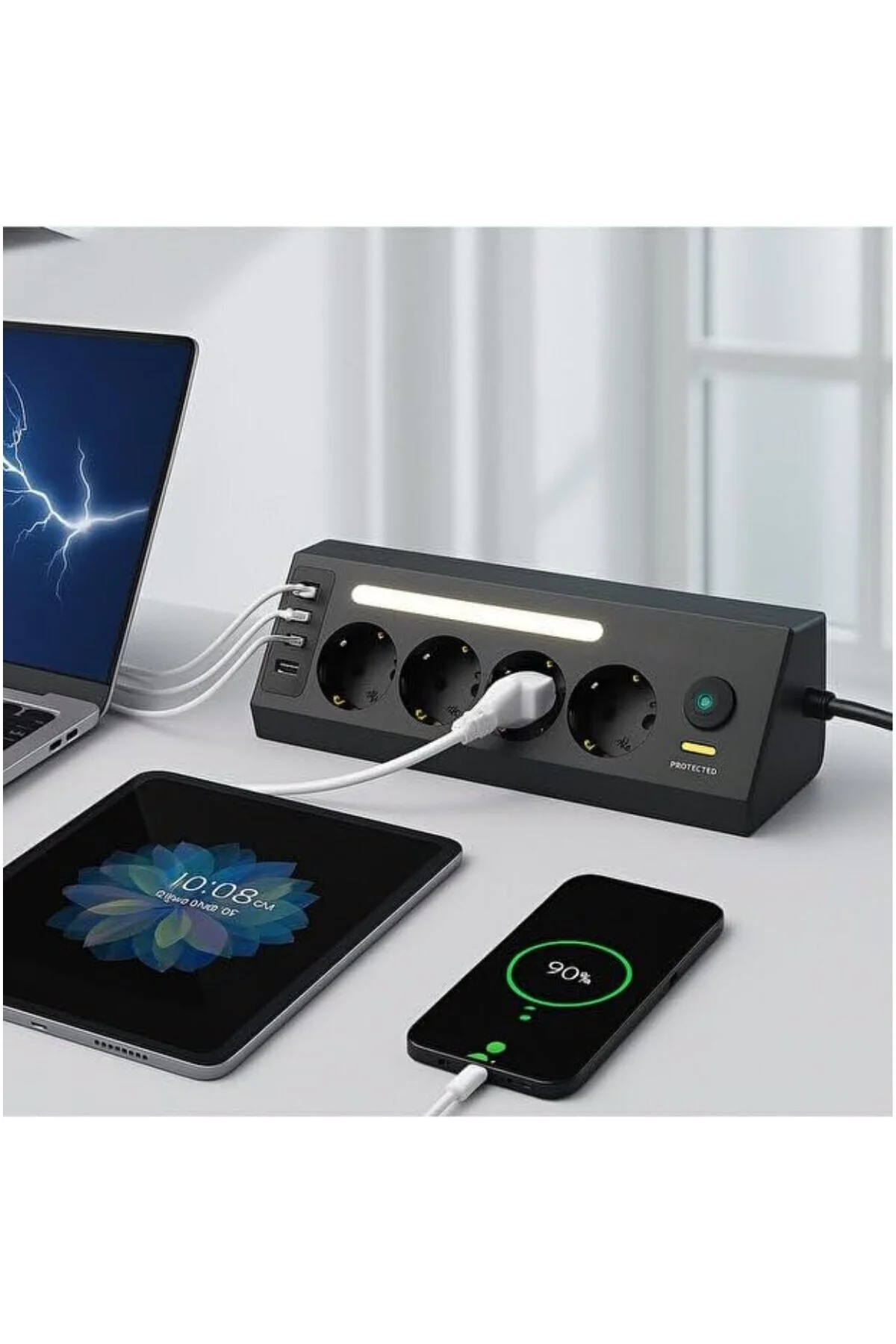 Akım Korumalı Çoklu Priz | 4 Priz Girişi + 2 USB-C + 2 USB-A Çıkı Akım Korumalı Çoklu Priz | 4 Priz Girişi + 2 USB-C + 2 USB-A Çıkı