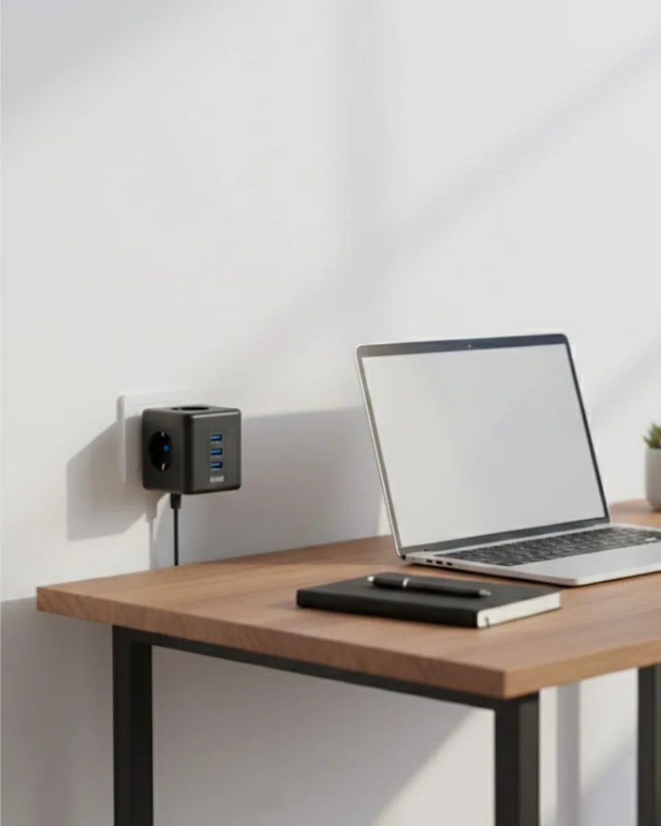 Akım Korumalı Küp Priz 3 Priz ve 3 USB Girişli Güvenli Şarj Ünitesi