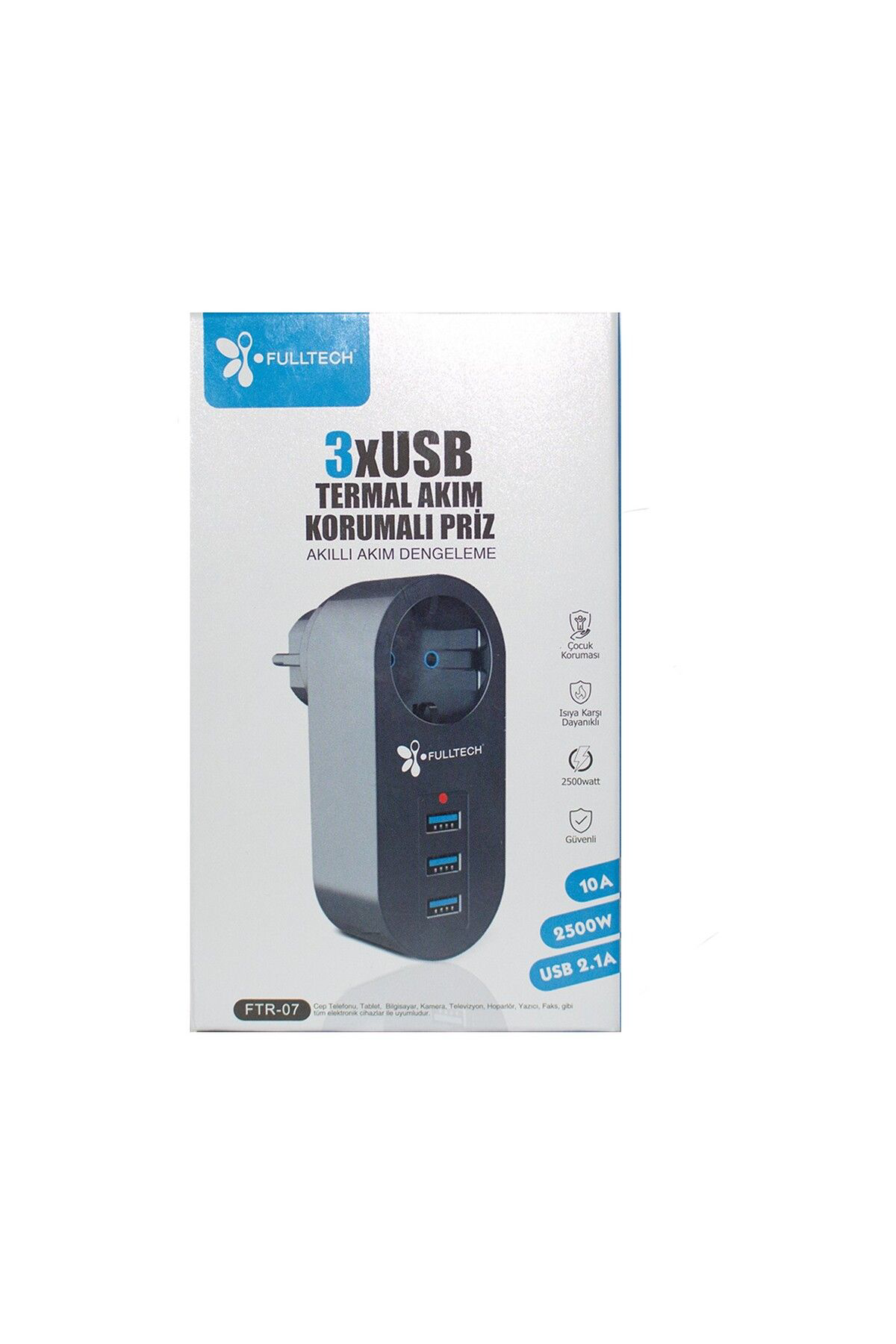 Ok Aksesuar Akım Korumalı Tekli Priz - Akıllı Akım Dengeleme - 3Xusb - İsıya