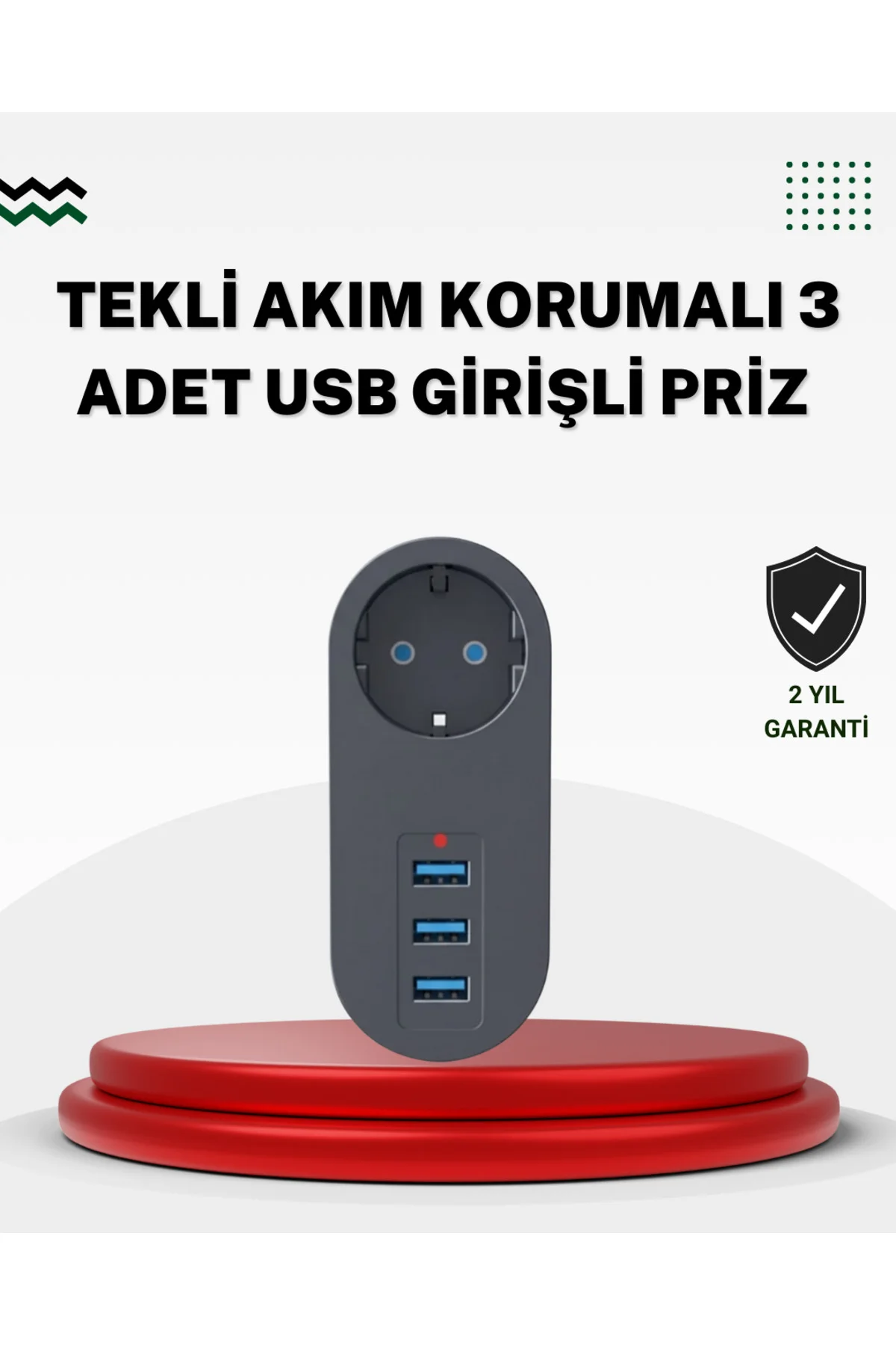 Akım Korumalı USB’li Priz – Güçlü 2500W, Isı ve Çocuk Koruması