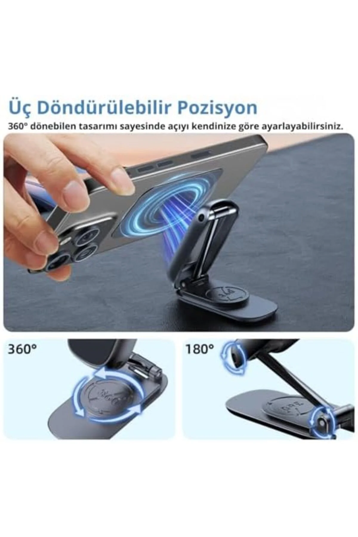 Akmanshopx Ultra Güçlü Mıknatıslı 360 Döner Alüminyum Araç İçi Telefon Tutucu Masaüstü Telefon Tutuc