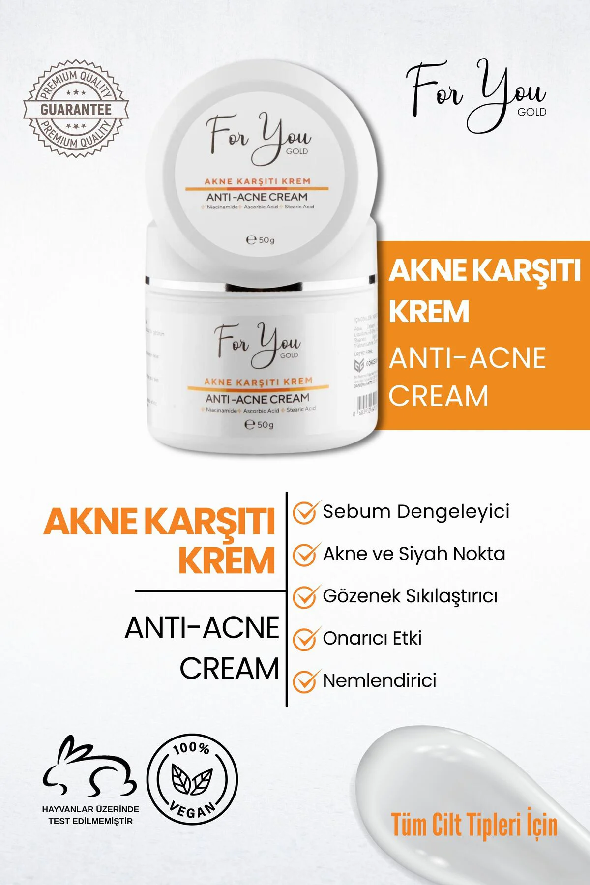 Akne Karşıtı Krem, Akneye Yönelik Ciltler Için Ve Su Bazlı Sebum 