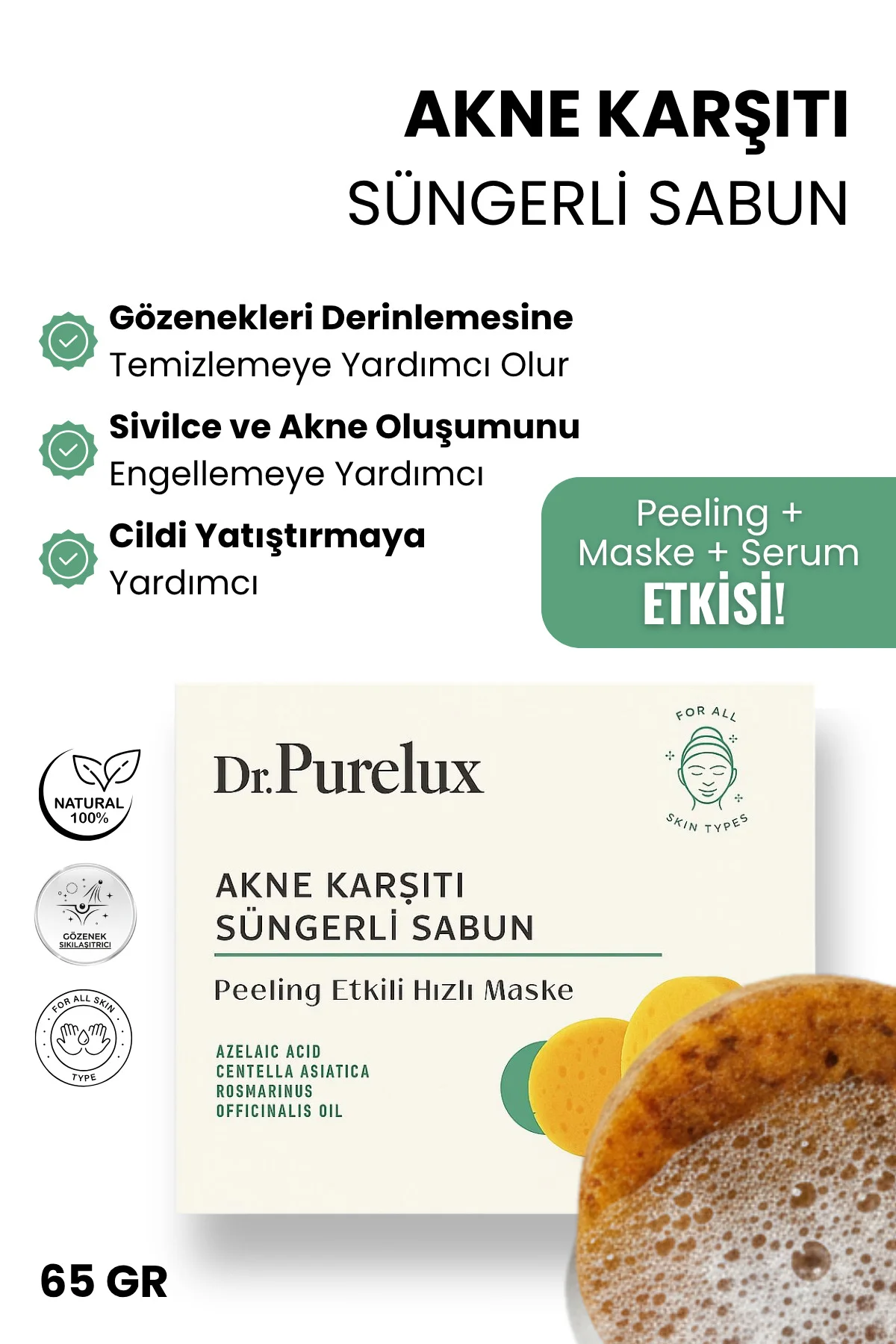 Akne ve Siyah Nokta Karşıtı Peeling Etkili Süngerli Sabun (Hızlı 