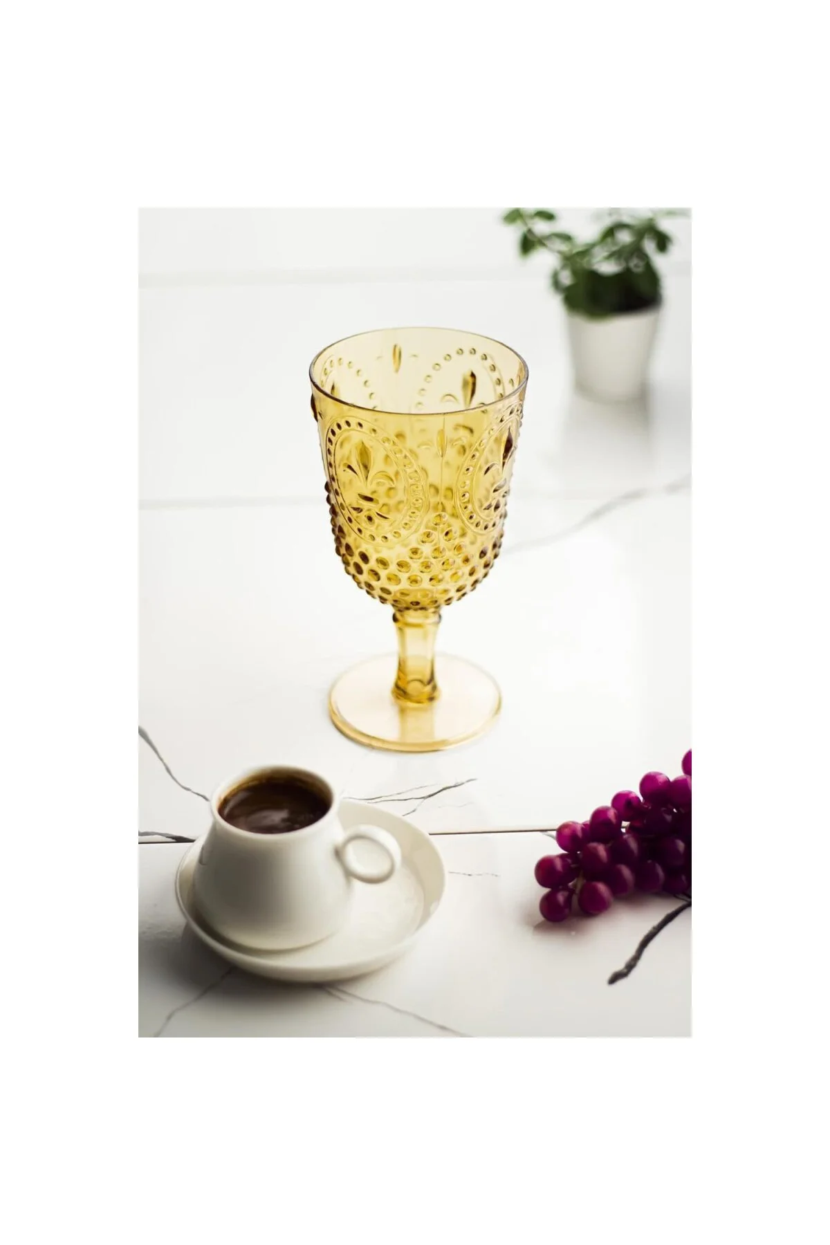 Akrilik Amber Tekli Kadeh & Su Meşrubat Kahve Yanı Bardağı 450 ml (Cam Değildir)