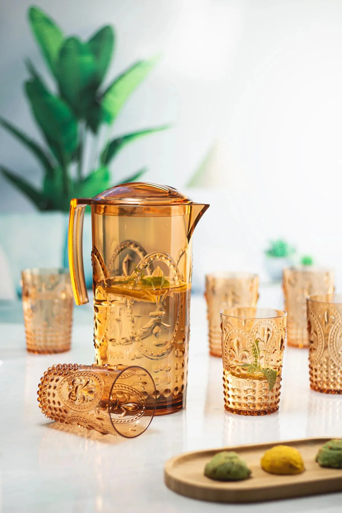 Akrilik Bal Sürahi 2,3 lt Ve 6'lı Su Meşrubat Kahve Yanı Bardağı 400 ml Seti ( Cam Değildir ) Akrilik Bal Sürahi 2,3 lt Ve 6'lı Su Meşrubat Kahve Yanı Bardağı 400 ml Seti ( Cam Değildir )