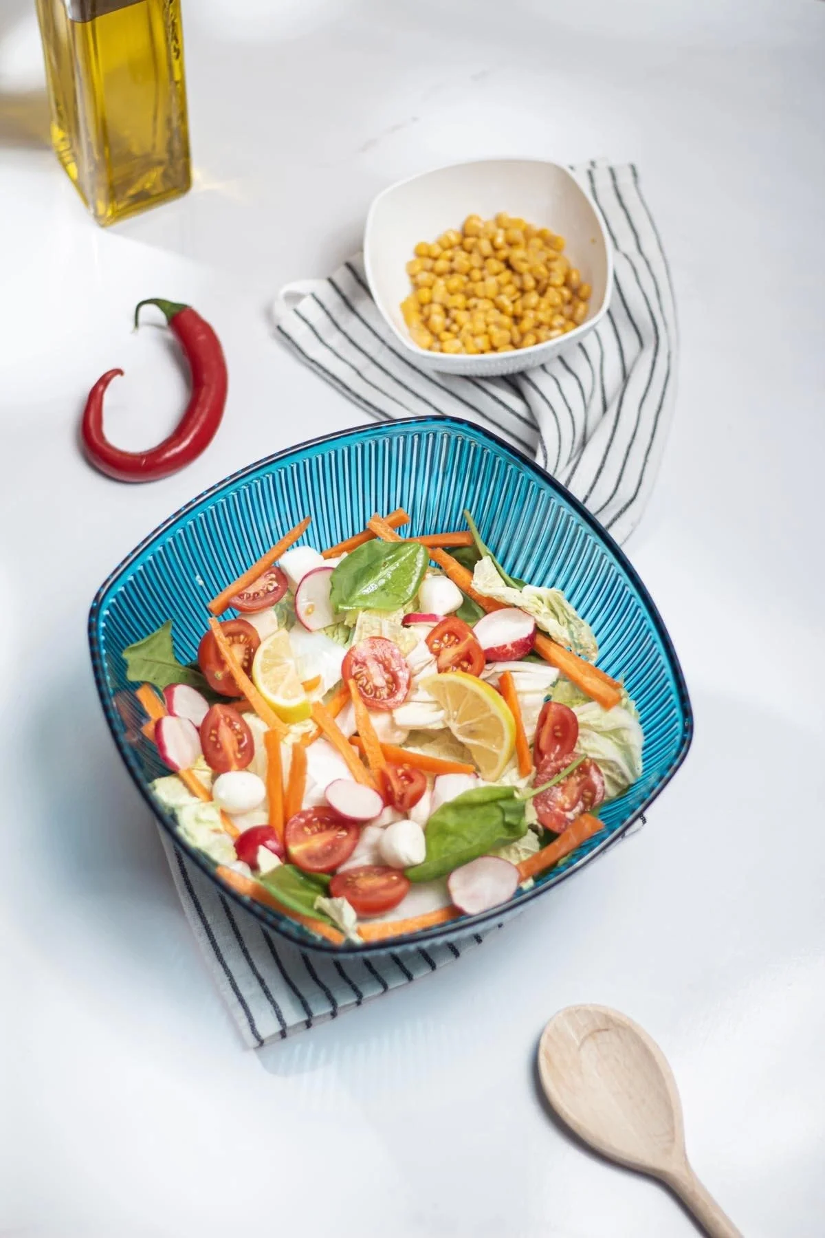 Akrilik Barok Aquamarin Büyük Kare Meyve & Salata Kasesi & Karışt
