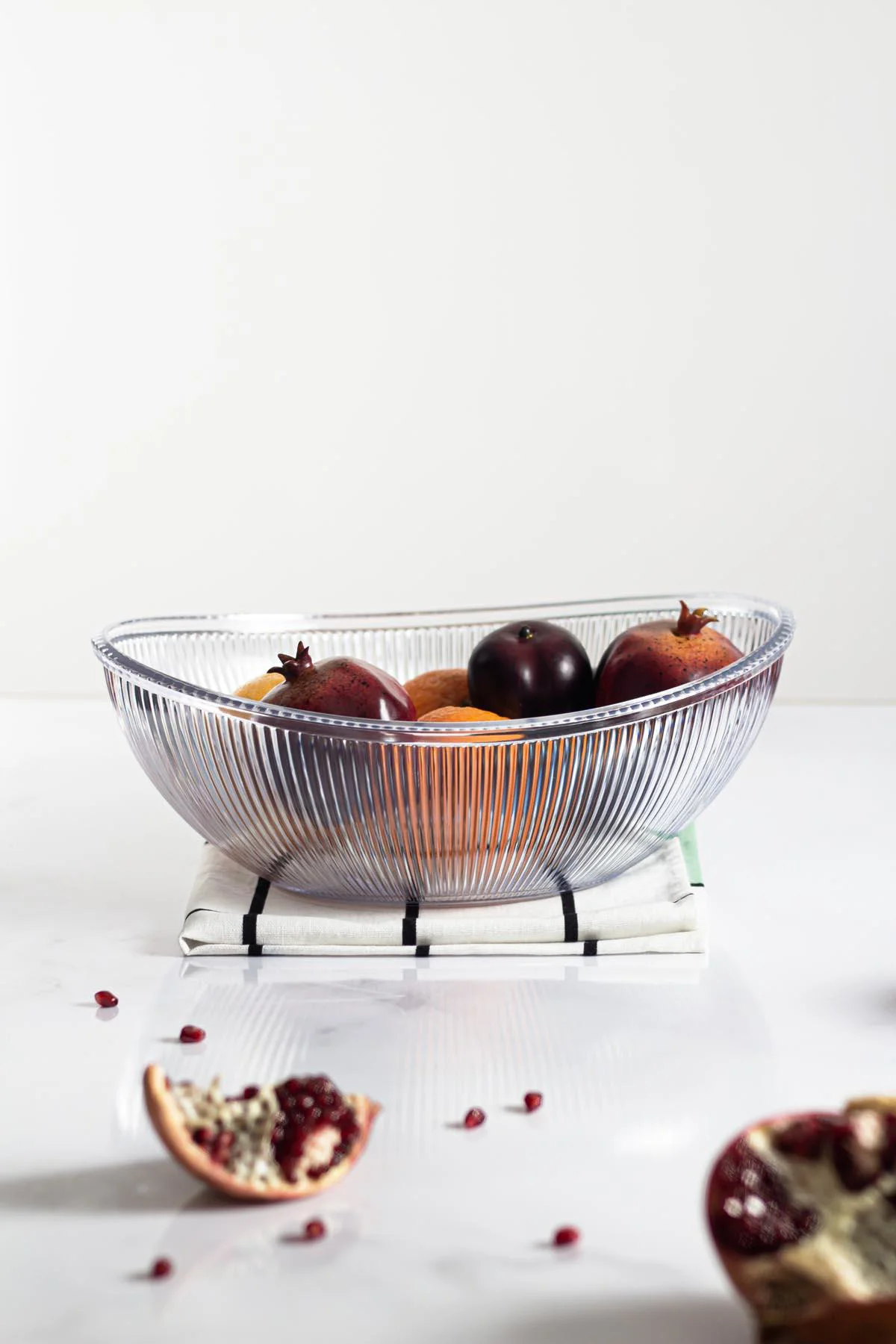 Akrilik Barok Şeffaf Büyük Oval Meyve &amp; Salata Kasesi &amp; Karıştırma Kabı / 3,3 Lt  (CAM DEĞİLDİR)