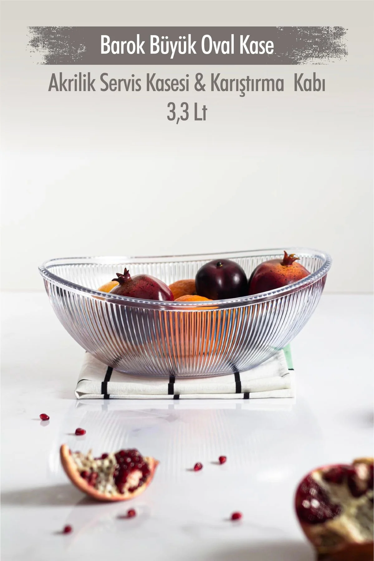 Akrilik Barok Şeffaf Büyük Oval Meyve & Salata Kasesi & Karıştırm