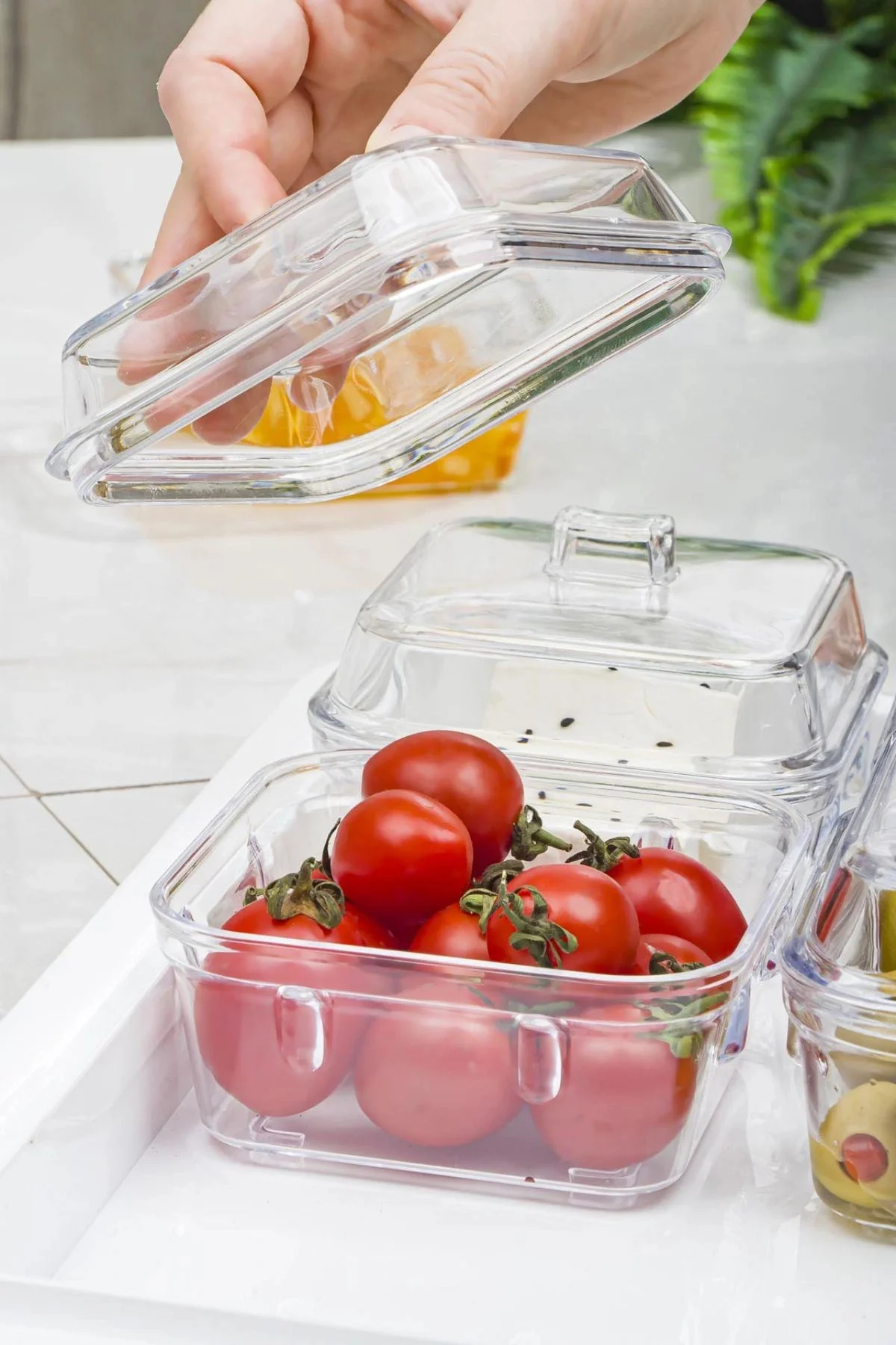 Akrilik Beyaz 6’lı Kapaklı Kahvaltılık Kahvaltı Seti & Saklama Ka