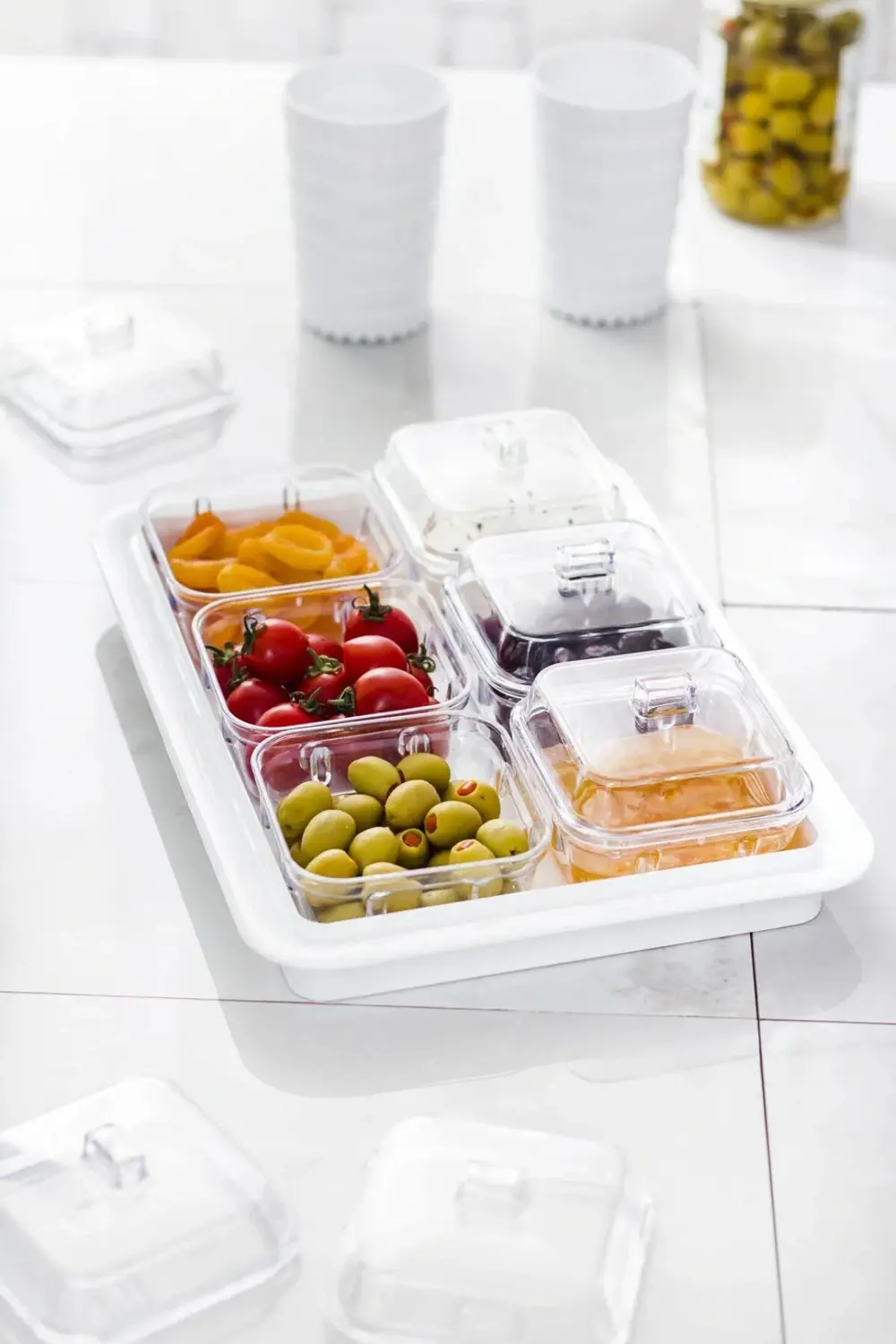 Akrilik Beyaz 6’lı Kapaklı Kahvaltılık Kahvaltı Seti & Saklama Ka