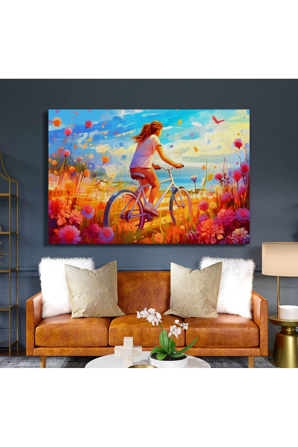 Korkmazkanvas Akrilik Boya İle Dijital Resim,Papatya Çiçeklerinin Arasında Bisi