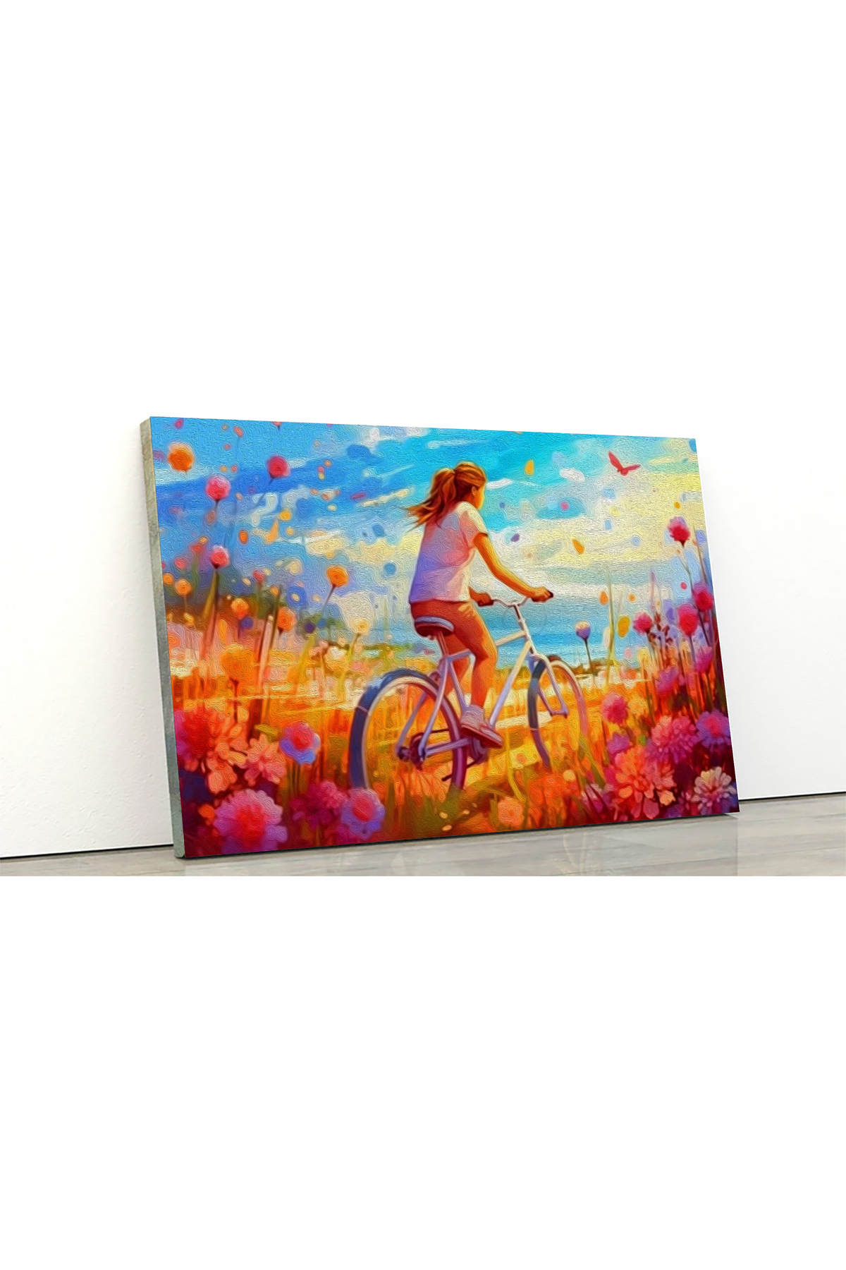 Korkmazkanvas Akrilik Boya İle Dijital Resim,Papatya Çiçeklerinin Arasında Bisi