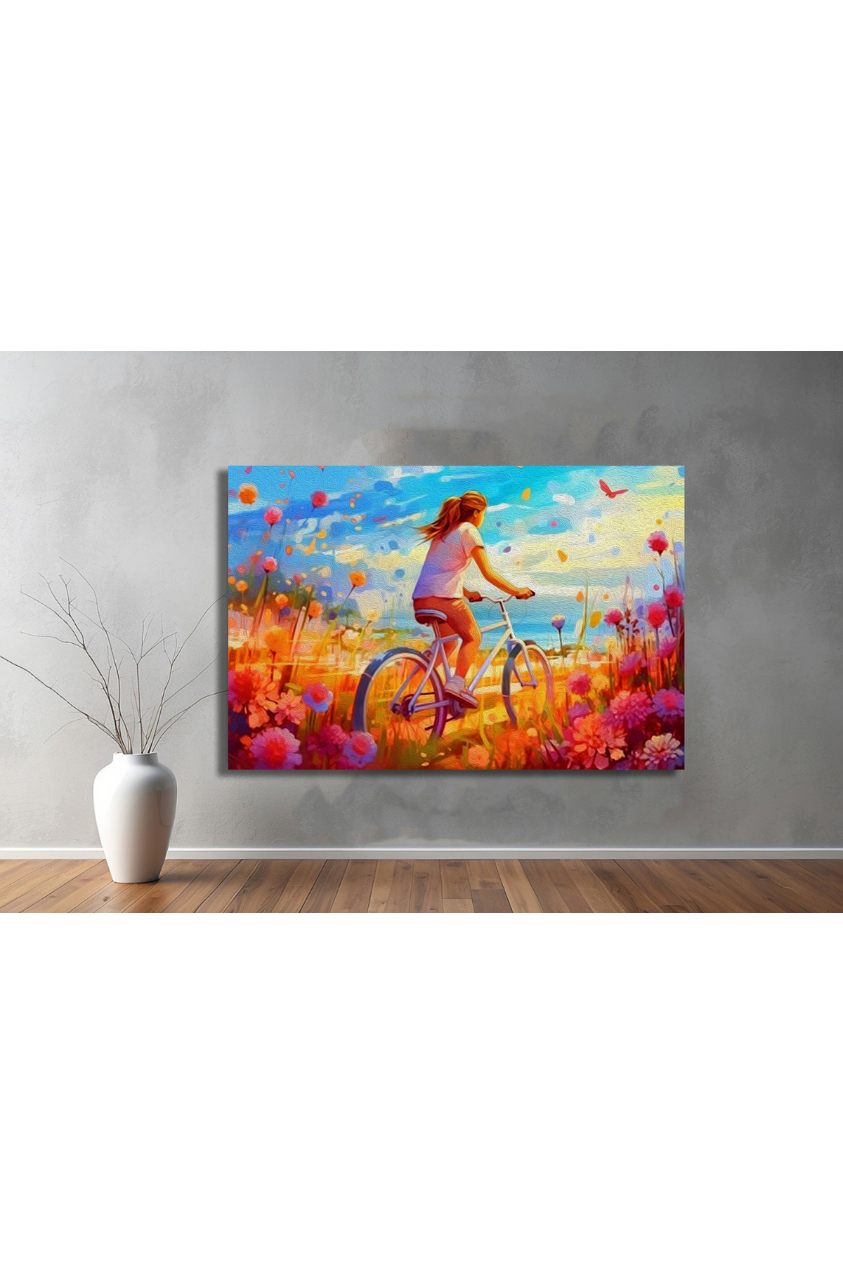 Korkmazkanvas Akrilik Boya İle Dijital Resim,Papatya Çiçeklerinin Arasında Bisi