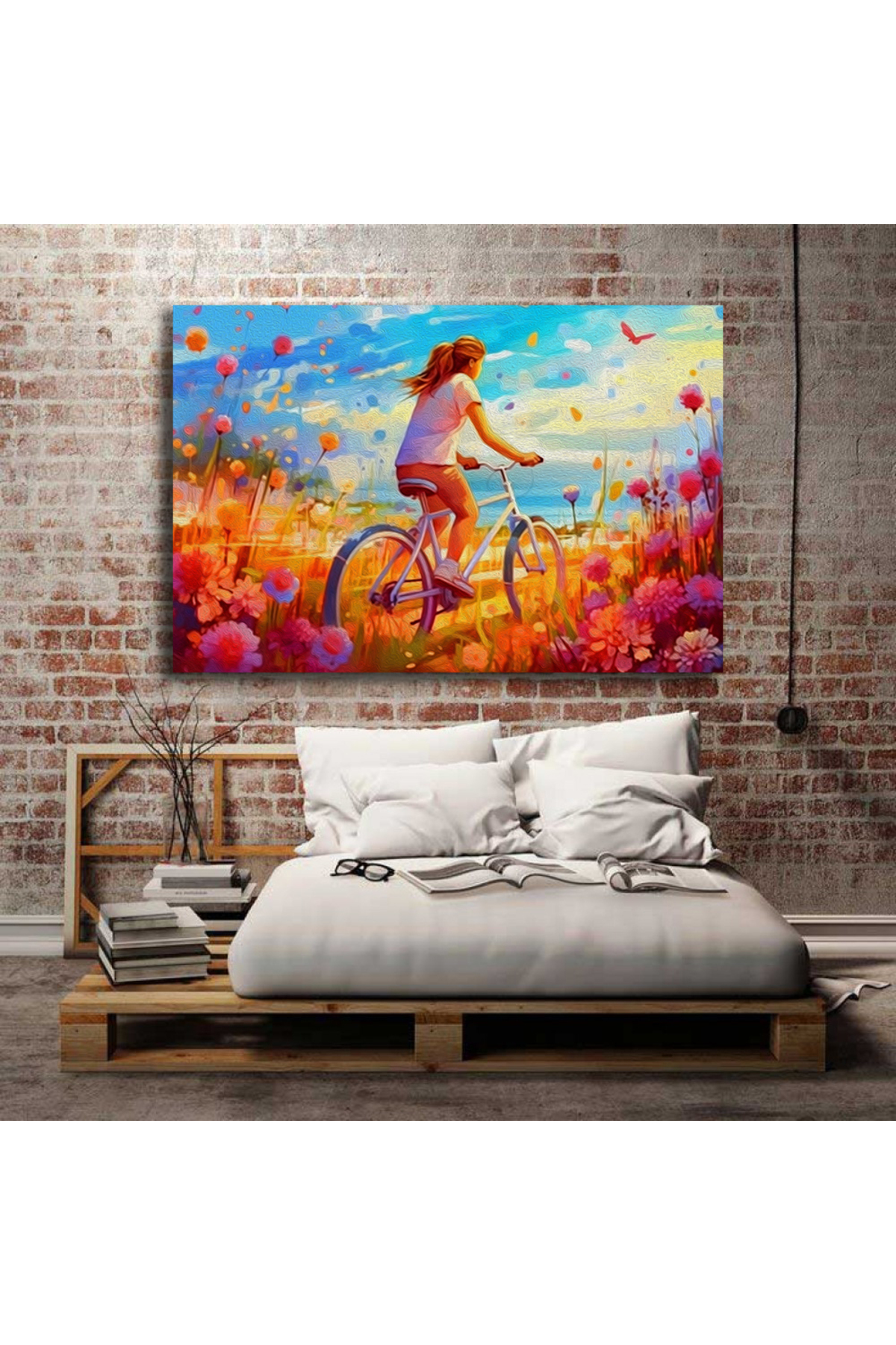 Korkmazkanvas Akrilik Boya İle Dijital Resim,Papatya Çiçeklerinin Arasında Bisi