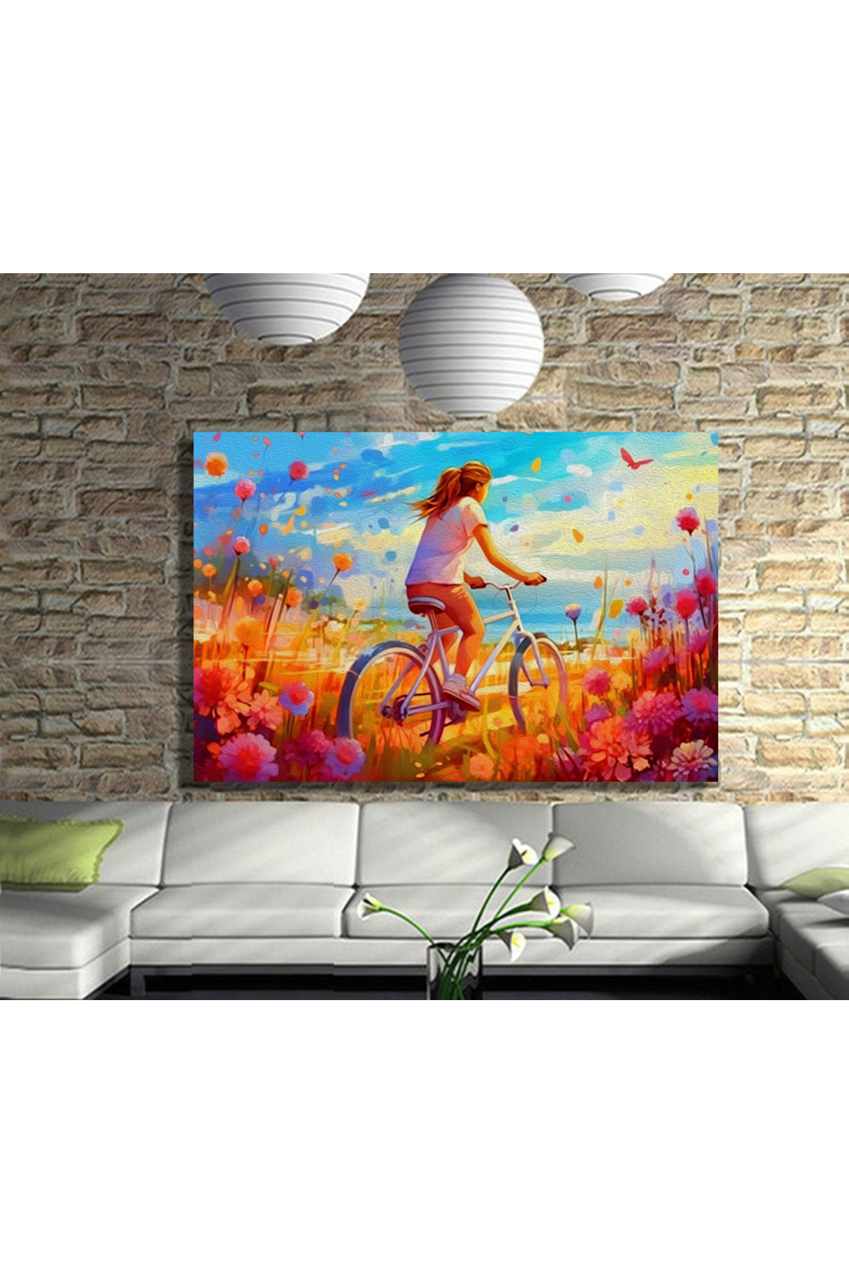 Korkmazkanvas Akrilik Boya İle Dijital Resim,Papatya Çiçeklerinin Arasında Bisi