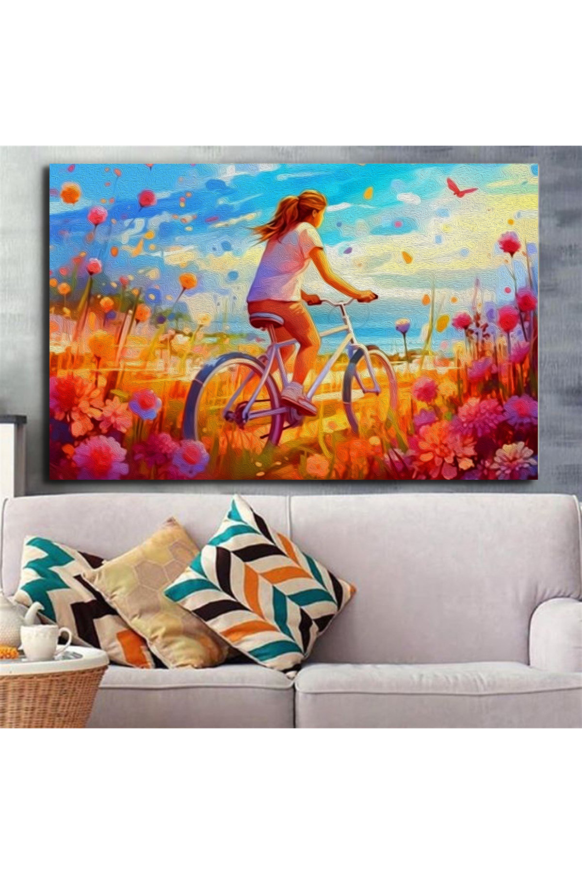 Korkmazkanvas Akrilik Boya İle Dijital Resim,Papatya Çiçeklerinin Arasında Bisi