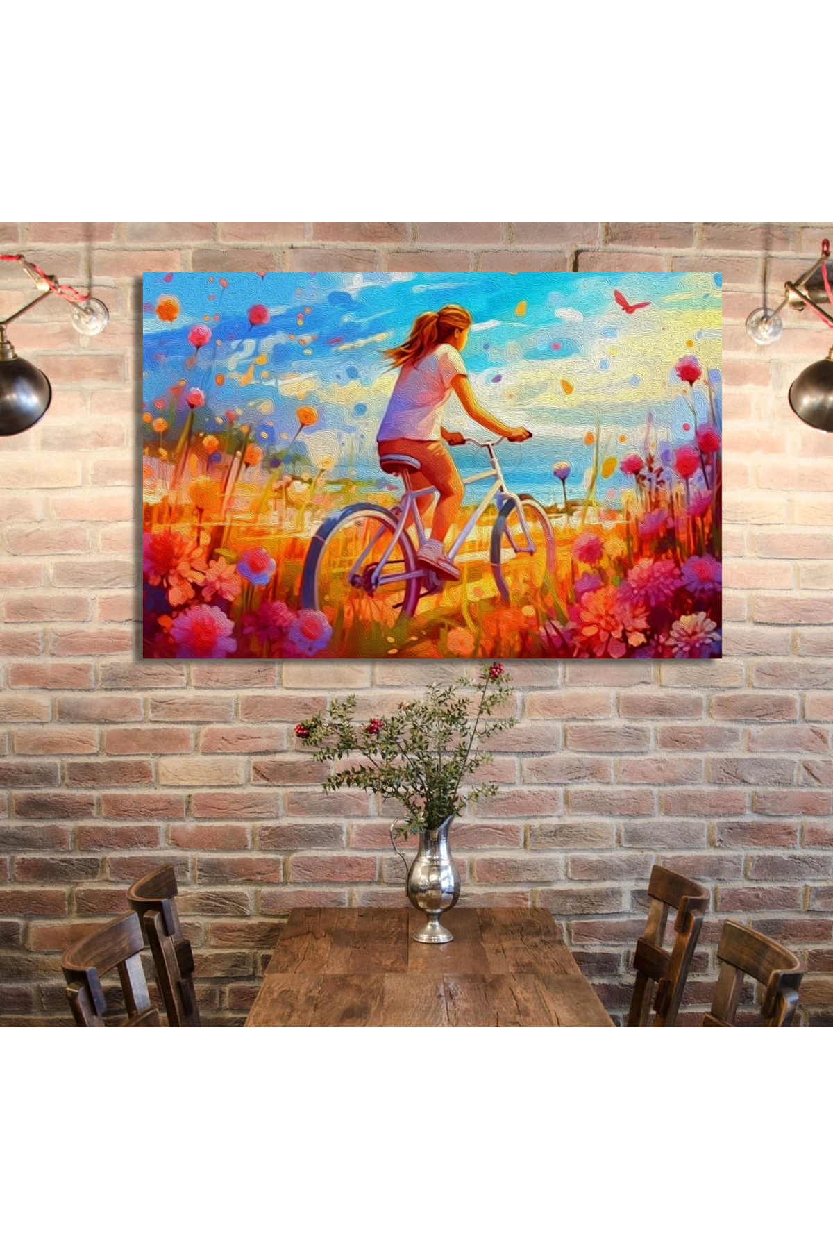 Korkmazkanvas Akrilik Boya İle Dijital Resim,Papatya Çiçeklerinin Arasında Bisi