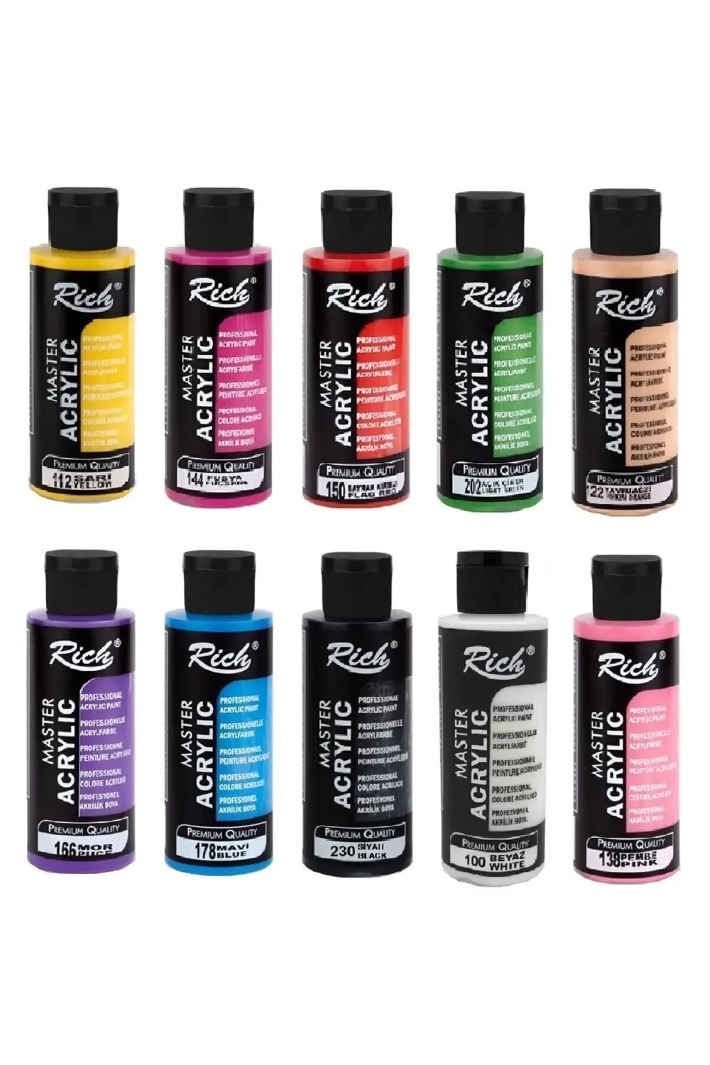 Akrilik Boya Seti Ana Renkler 10 Adet X 120 Ml