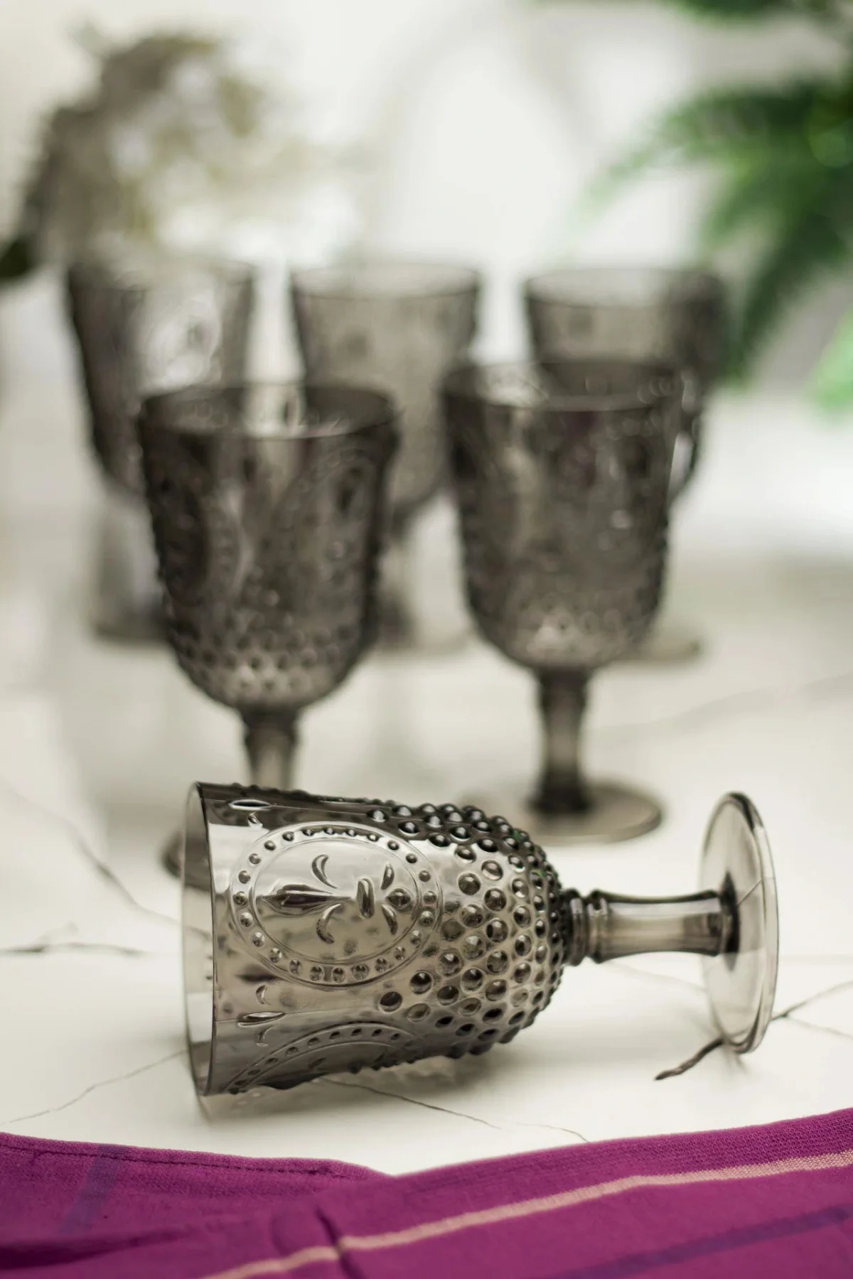 Akrilik Füme 6'lı Kadeh & Su Meşrubat Kahve Yanı Bardağı 450 ml (