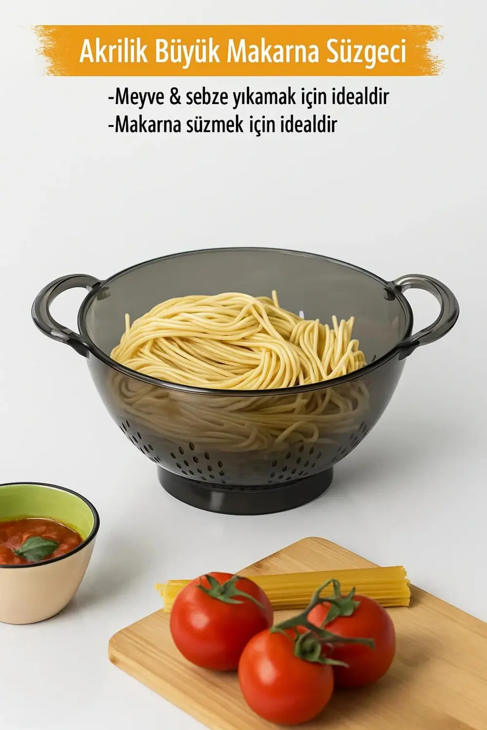 Akrilik Füme Makarna Süzgeçi & Sebze Meyve Süzgeçi Akrilik Füme Makarna Süzgeçi & Sebze Meyve Süzgeçi