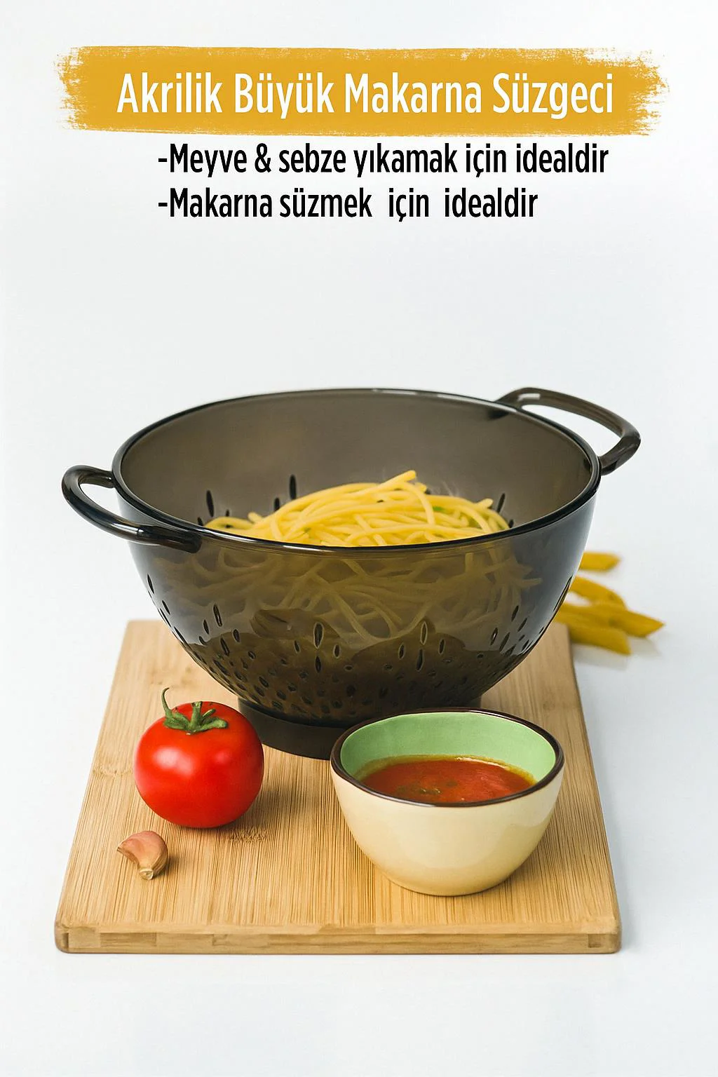 Akrilik Füme Makarna Süzgeçi &amp; Sebze Meyve Süzgeçi