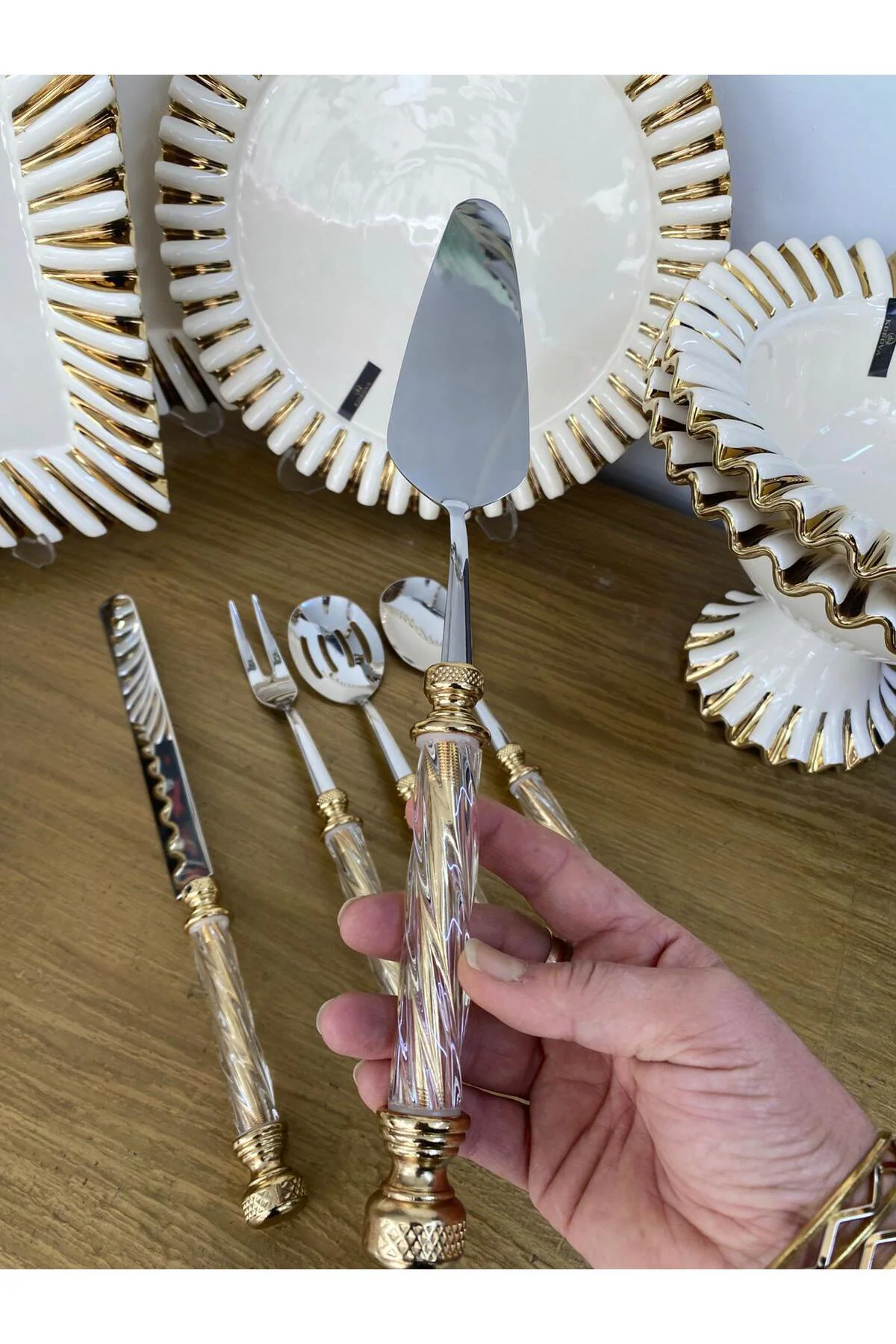Akrilik Glass 5 Parça Servis Seti - Gold