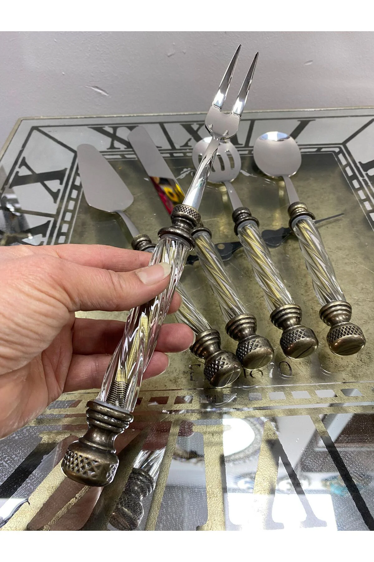 Akrilik Glass 5 Parça Servis Seti - Bronz